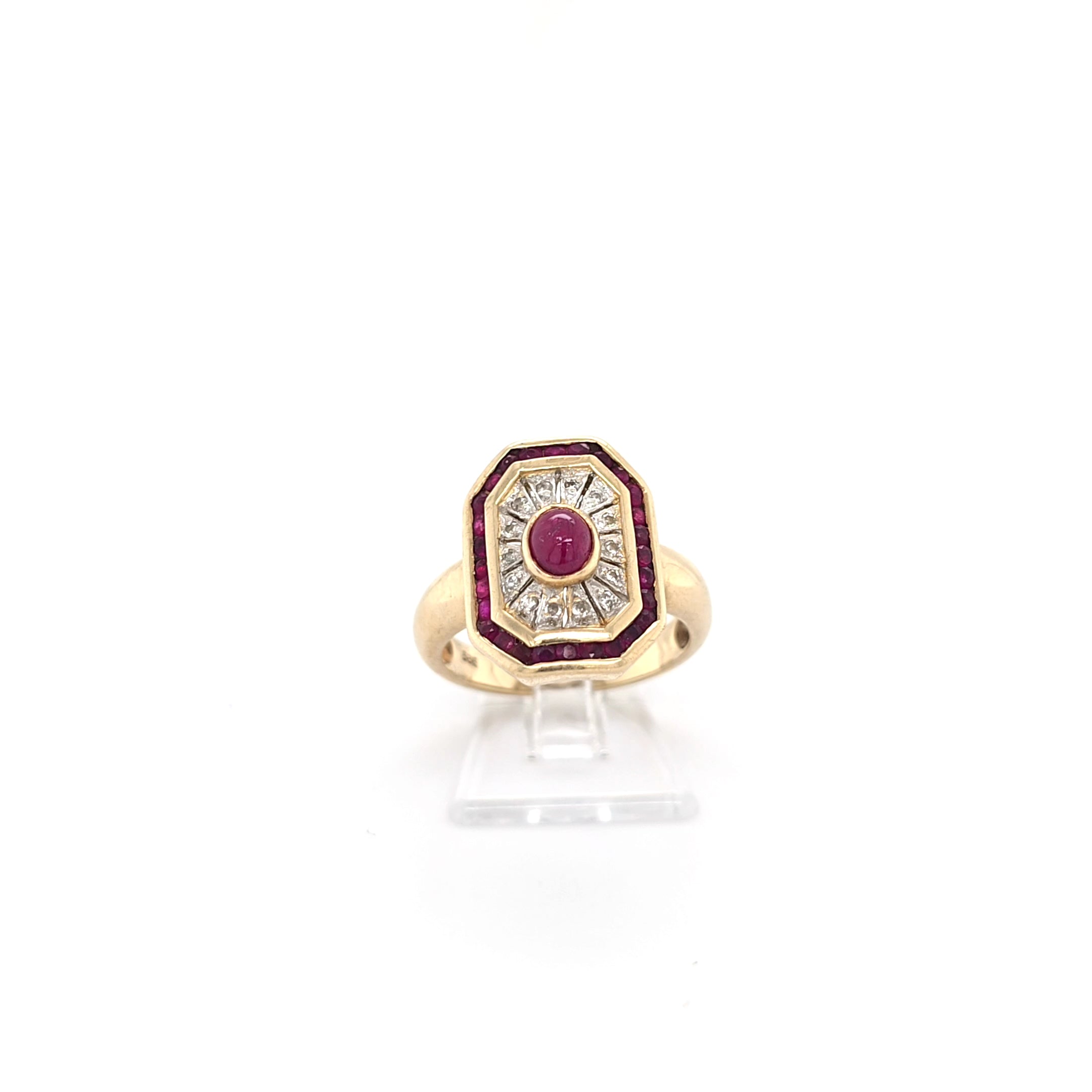 Damenring Gold 14 Brillanten ca. 0,14ct. und rote Schmucksteine *53*