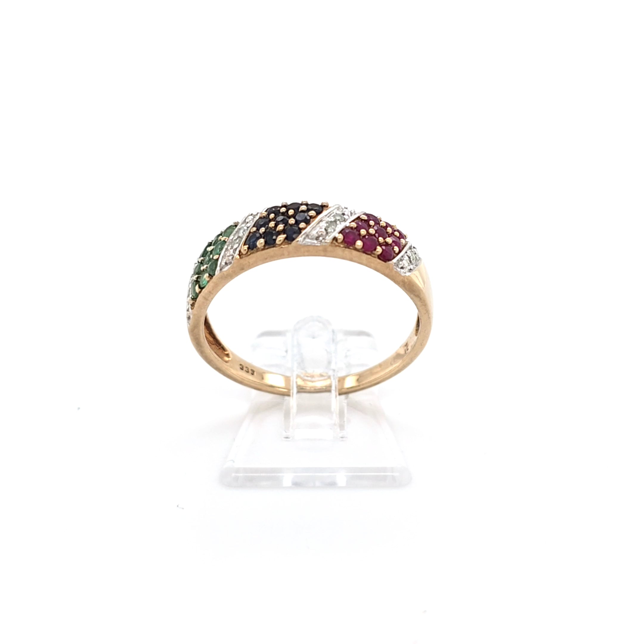 Damenring Gold mit  8 Brillanten und Schmucksteinen Tricolor *59*
