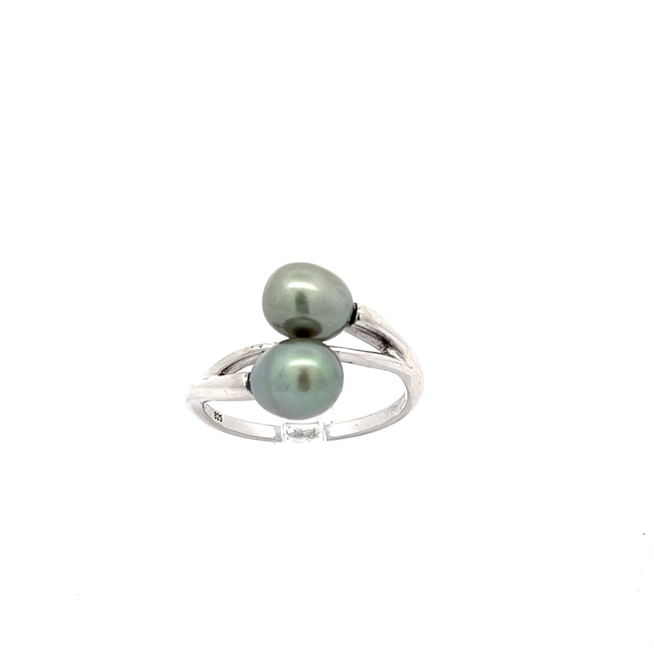 Bypass Wrap Ring Silber 925 mit grünen Perlen *59