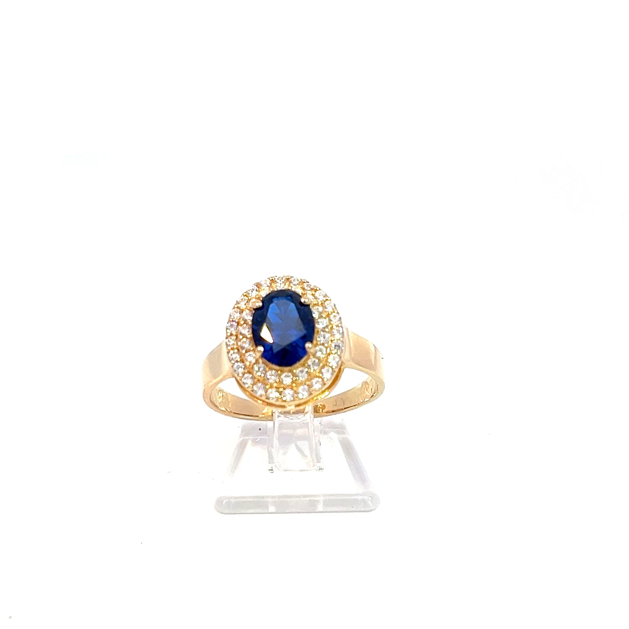 Damenring Gold Schmuckstein blau und Zirkonia *54*