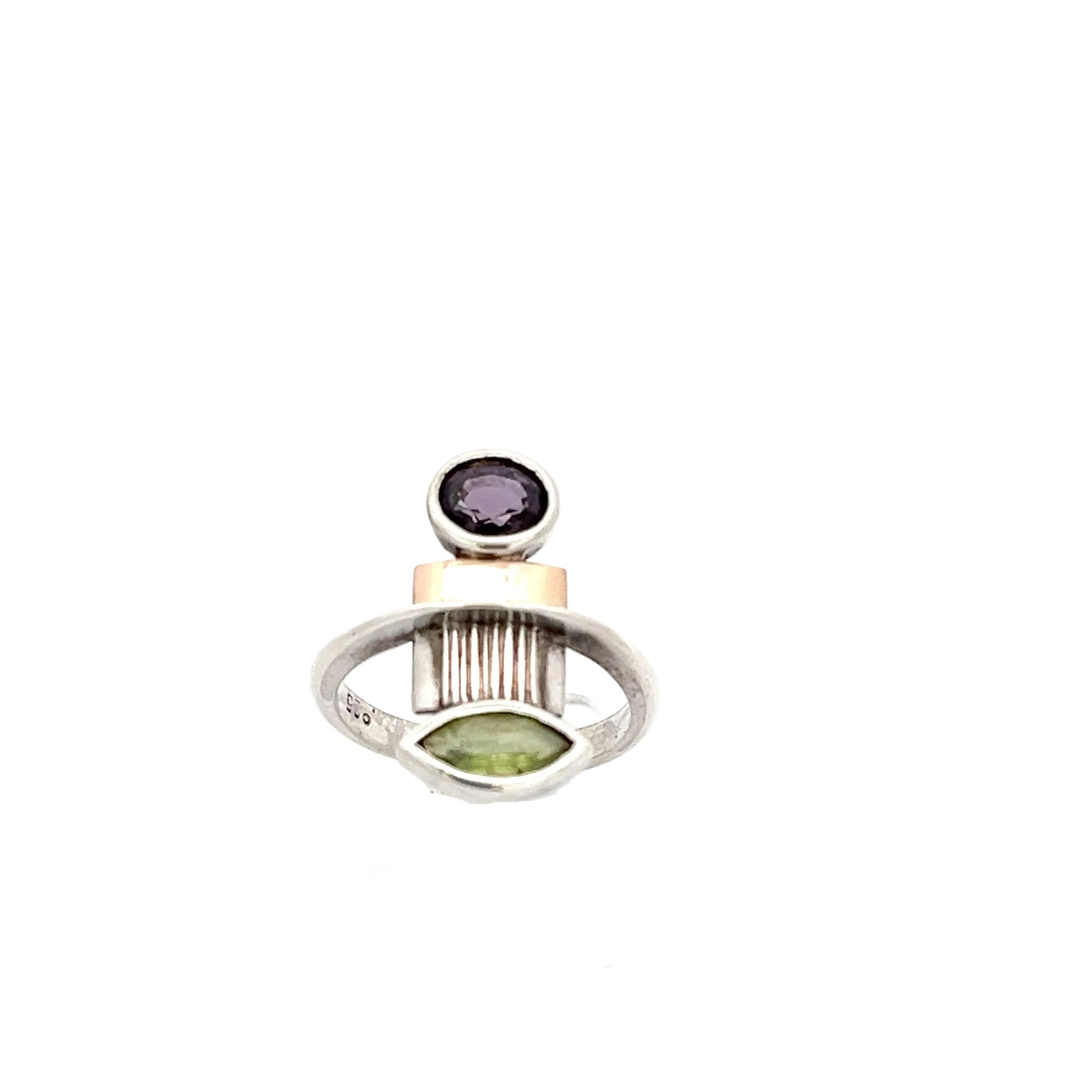 Ring Sterling Silber 925 mit Farbsteinen grün und lila *53
