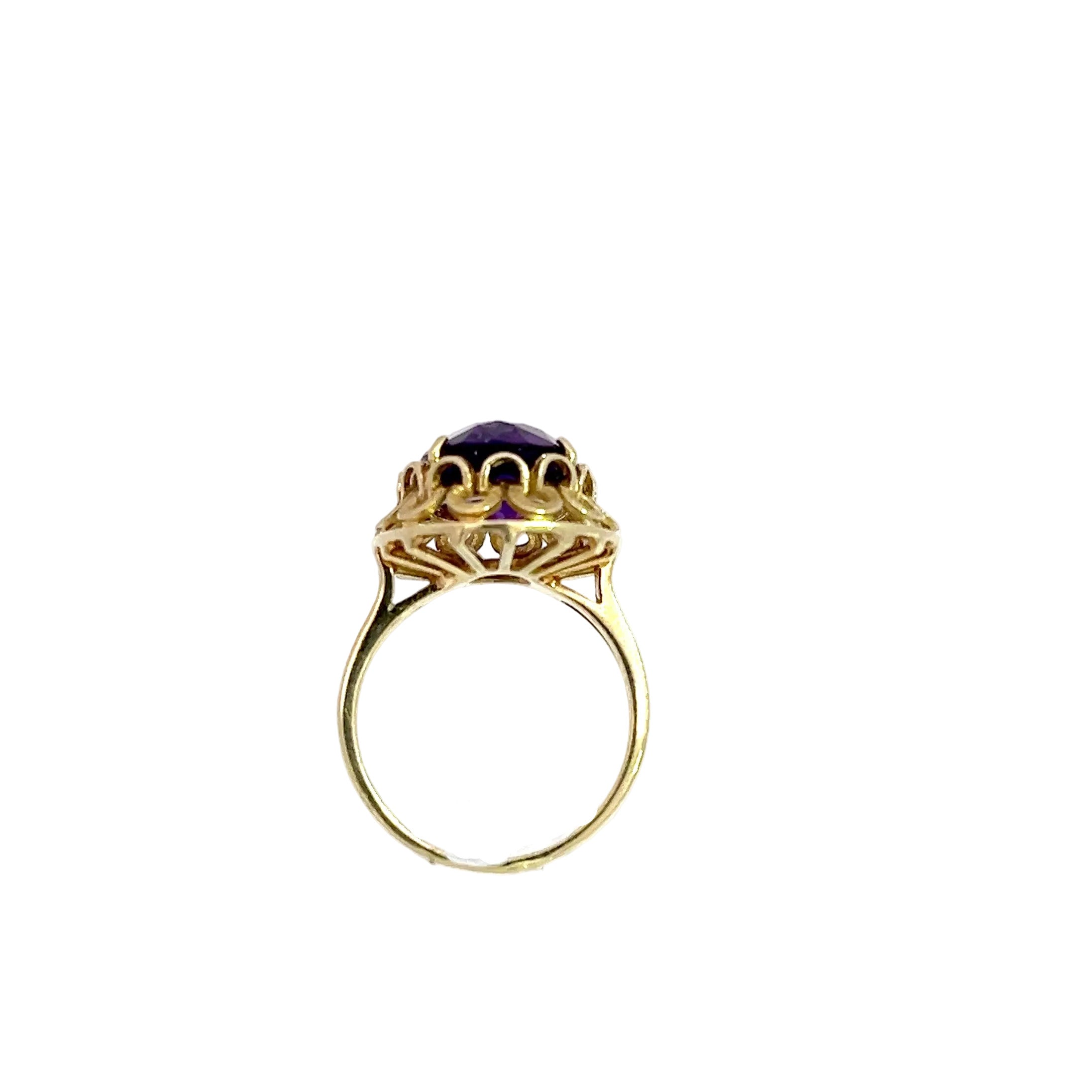 Damenring Gelb Gold 585 14 Karat mit Farbstein lila *54