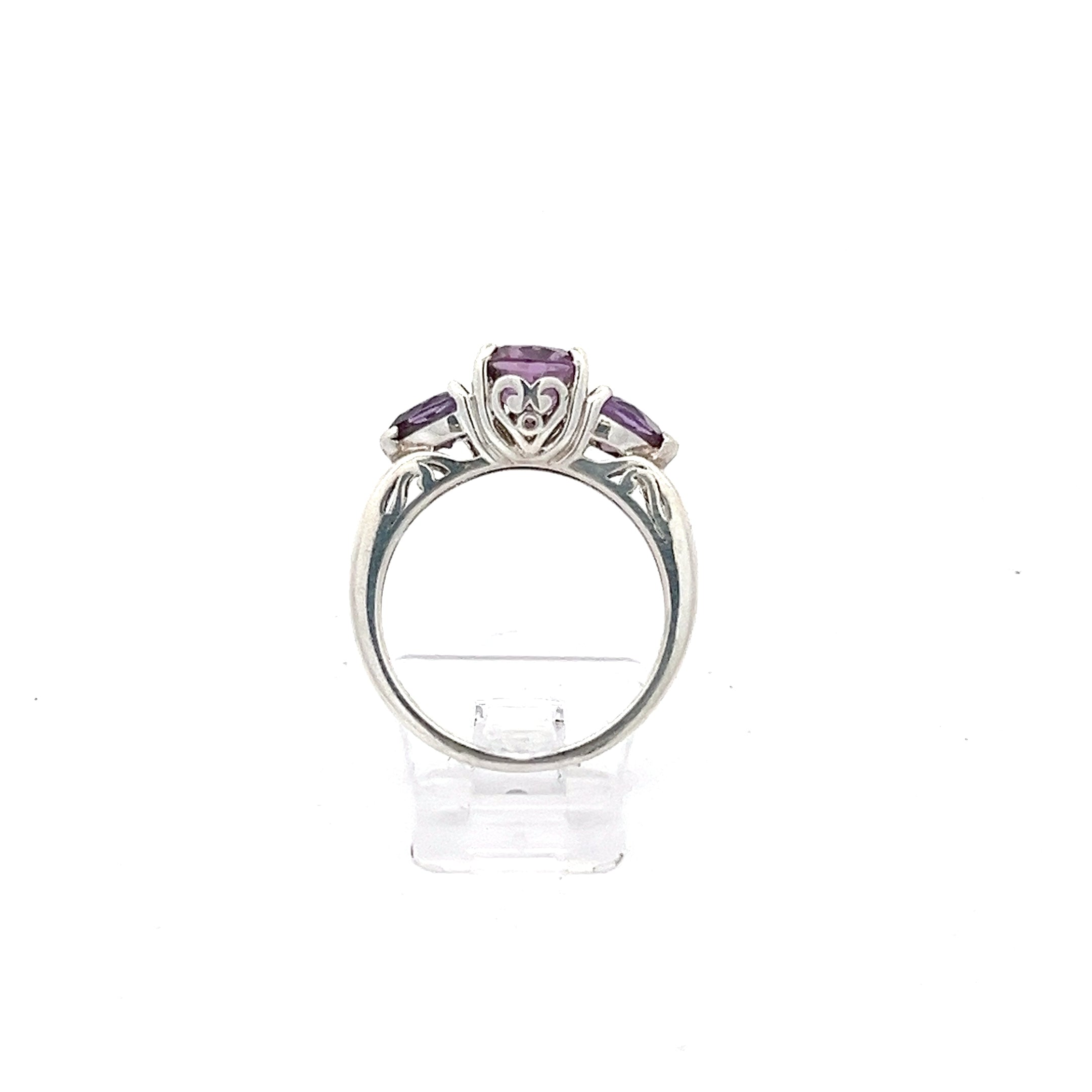 Filigraner Ring mit Herzgalerie und lila Steinen Silber 925 *53
