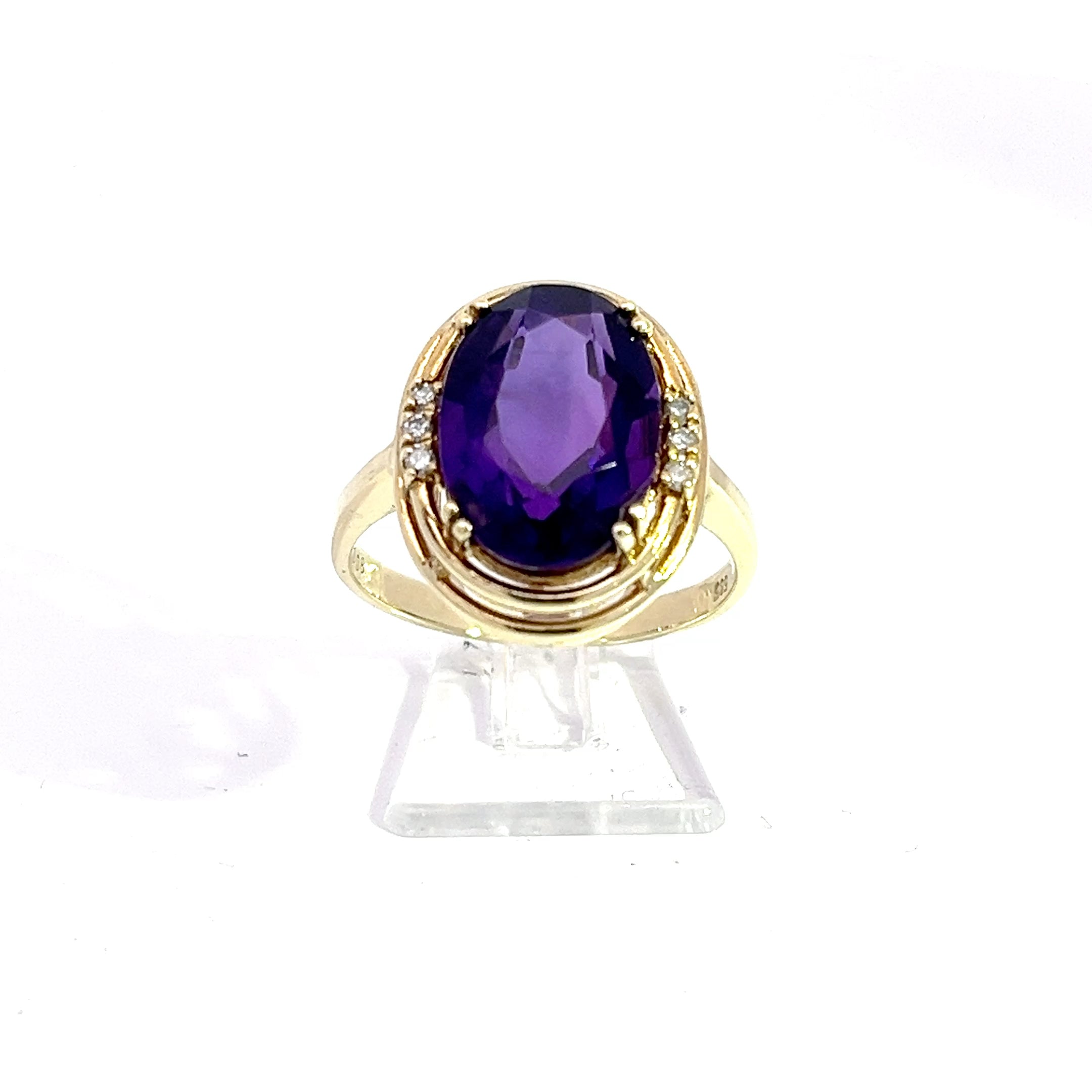 Damen Ring Gold mit Brillanten und lila Stein *60