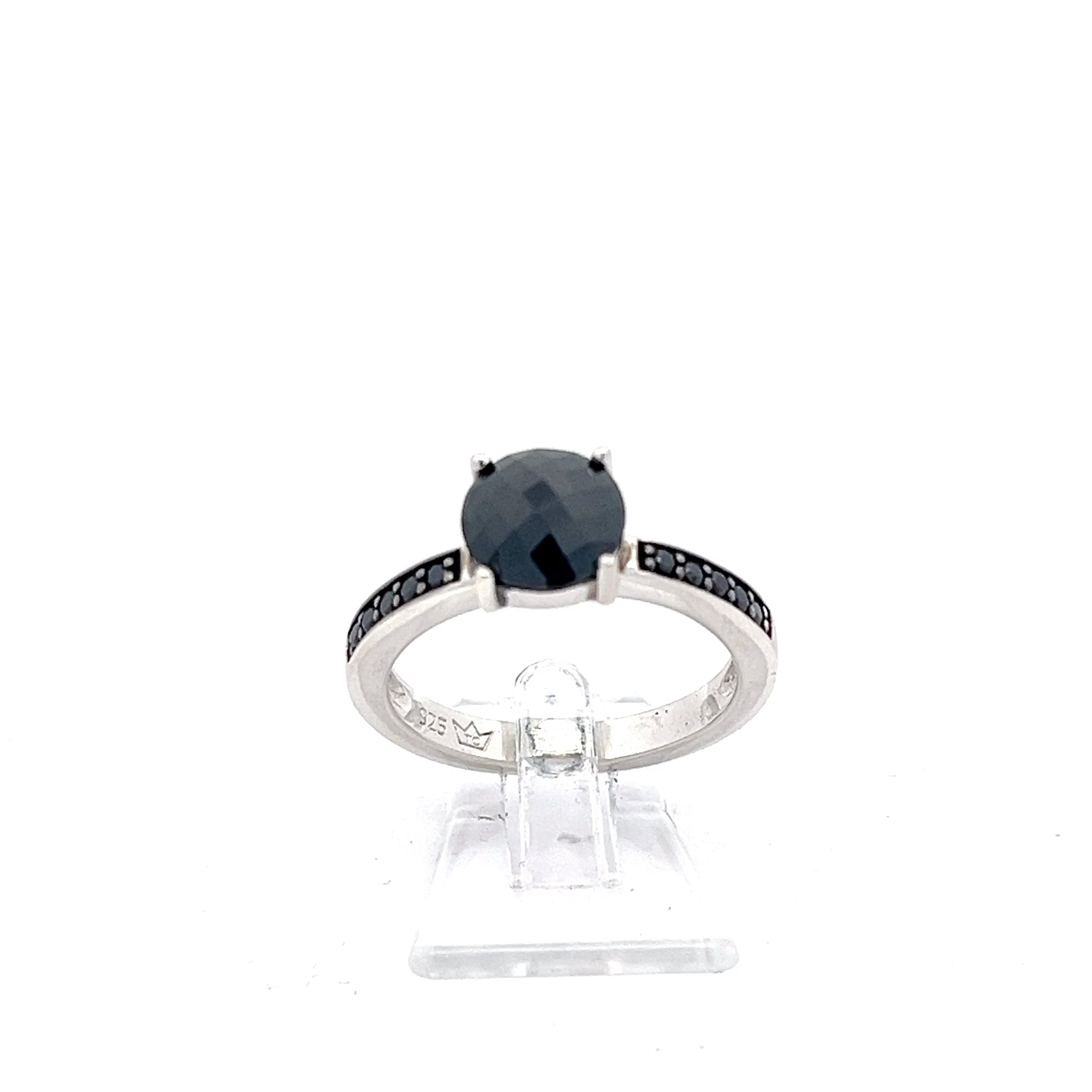 Damen Ring Sterling Silber schwarze Steine * 56