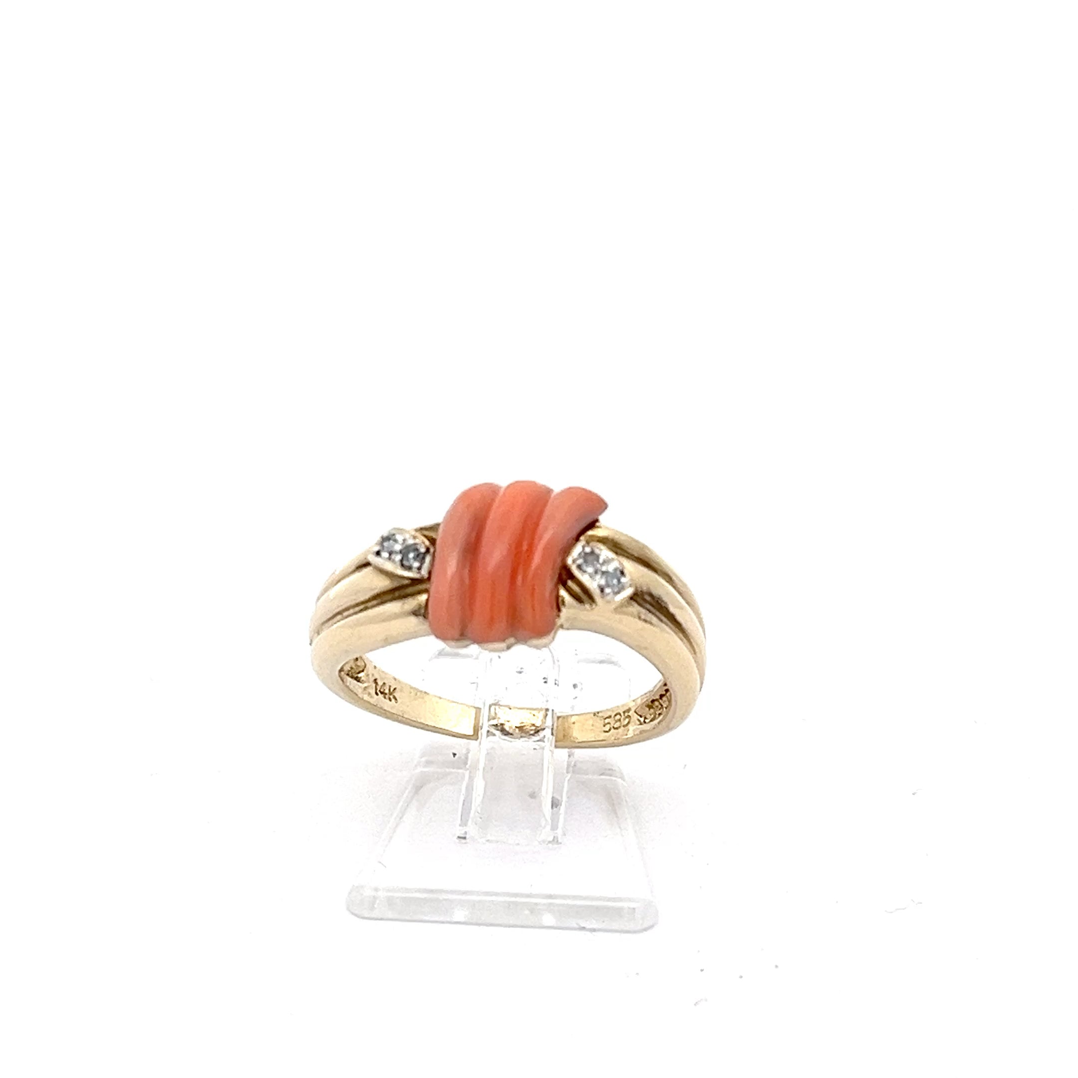 Damenring Gelb Gold mit Farbstein orange und Diamanten *56