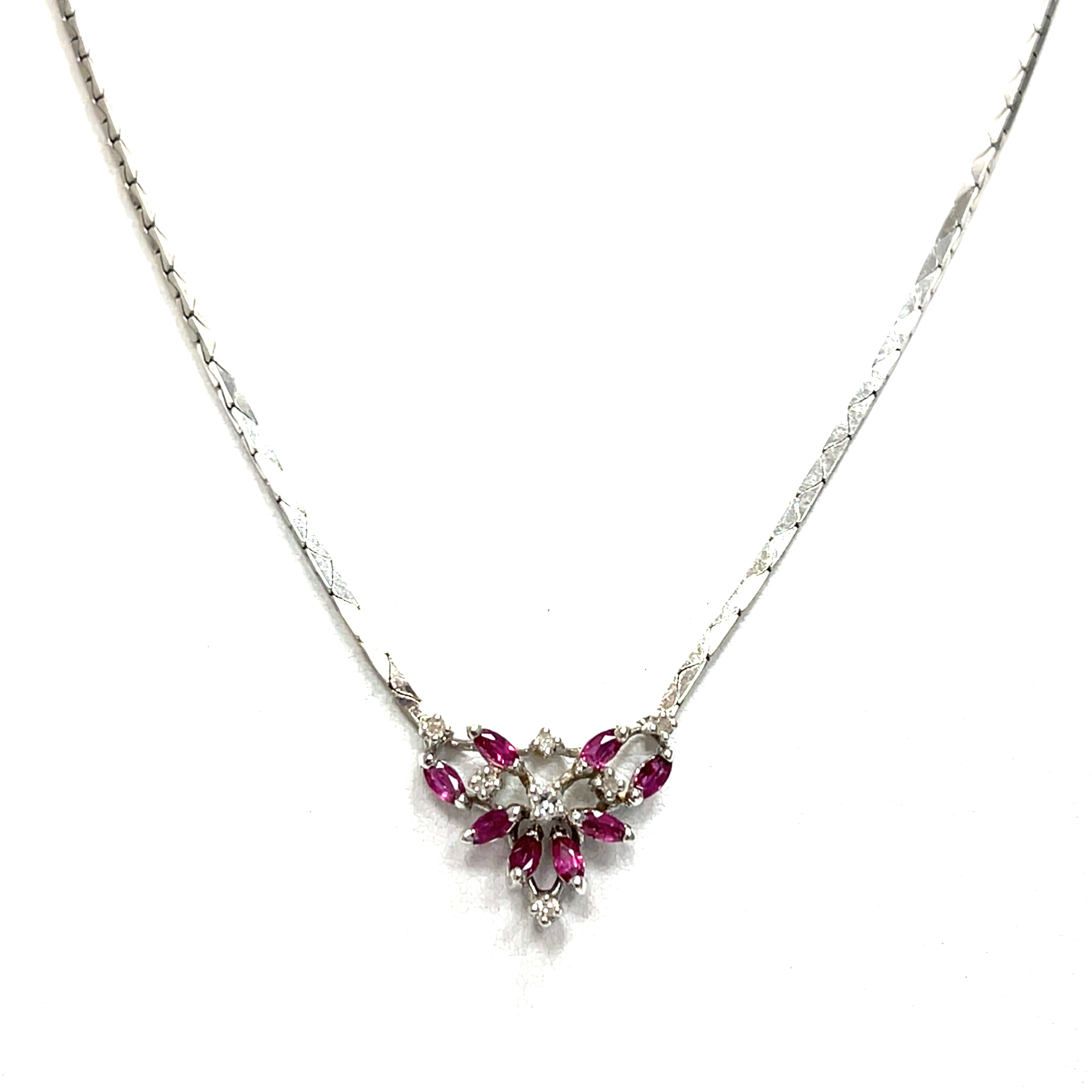 Kette Weißgold mit Diamanten und Rubinen 585 14 Karat