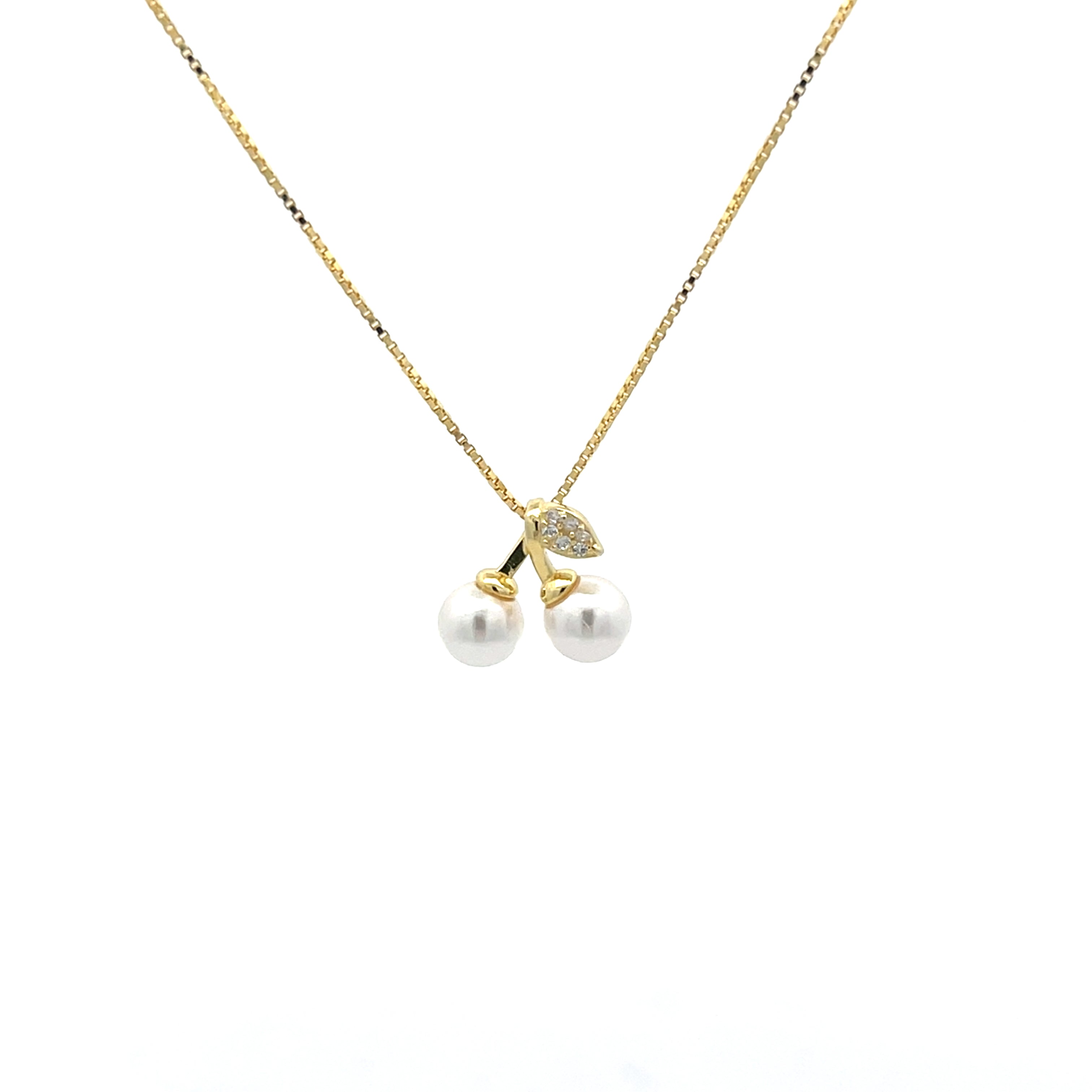 Kirschen Sterling Silber 925 Kette vergoldet mit Perlen