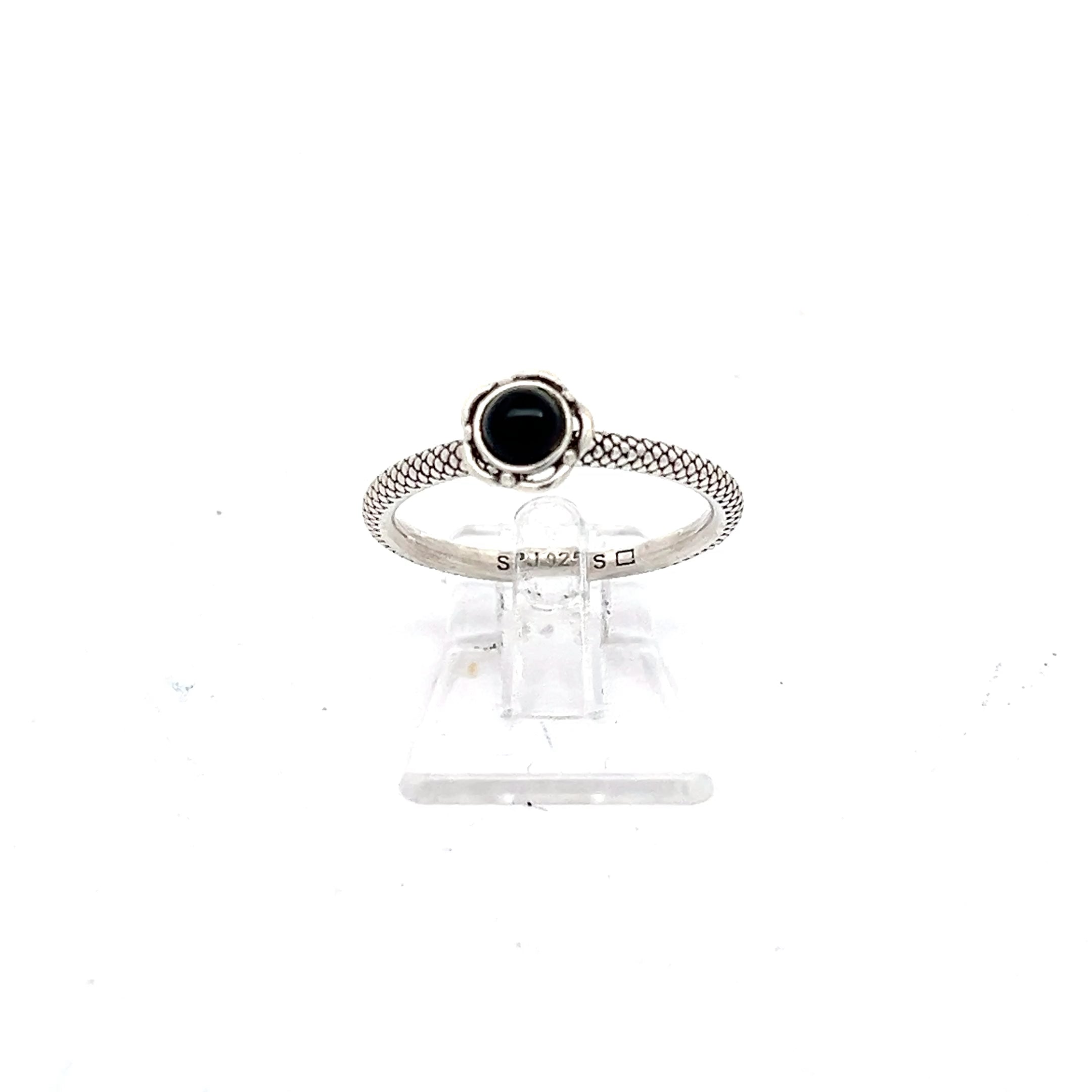 Sterling Silber 925 Damenring mit schwarzem Stein *53