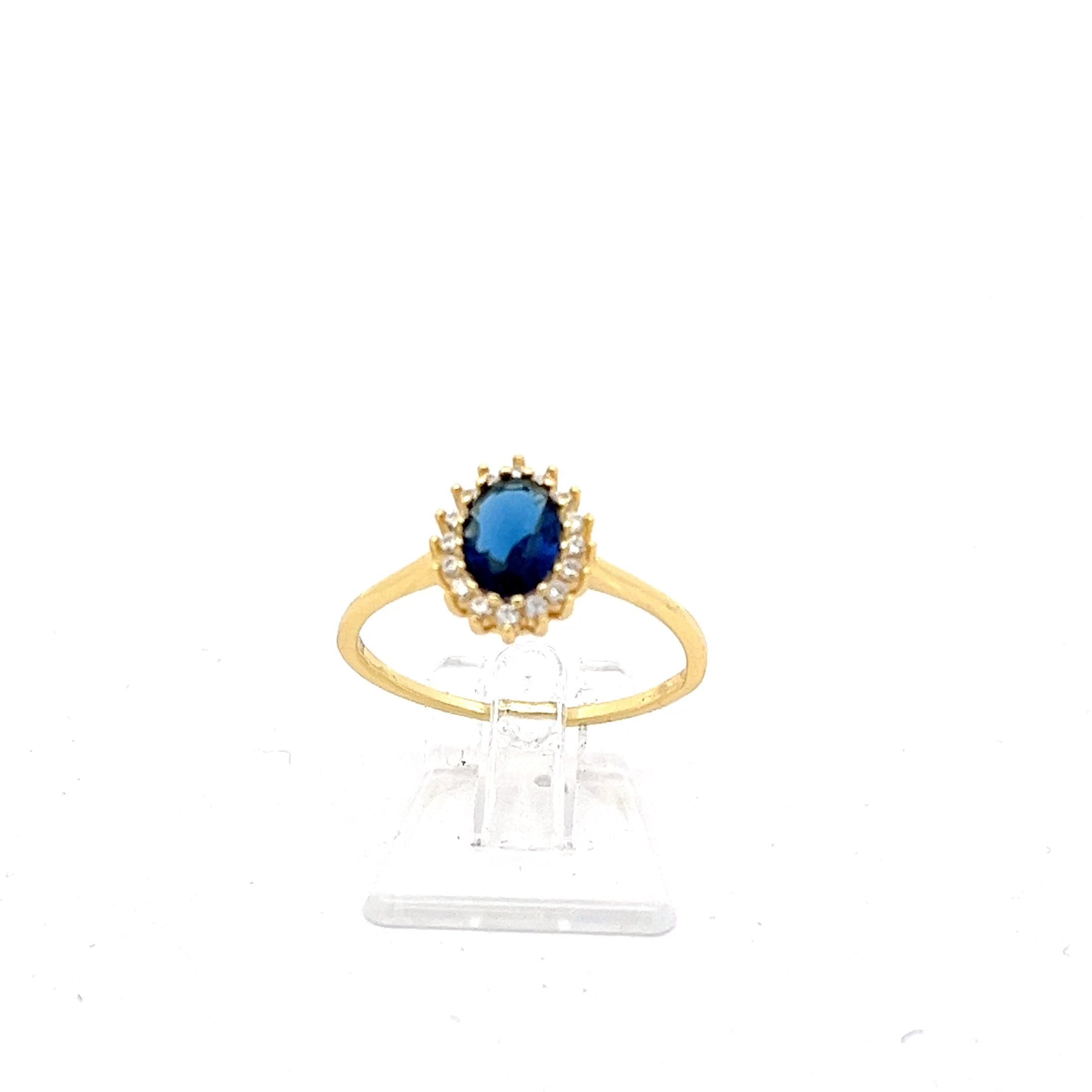 Ring Silber vergoldet mit blauen Stein und Zirkonia *57