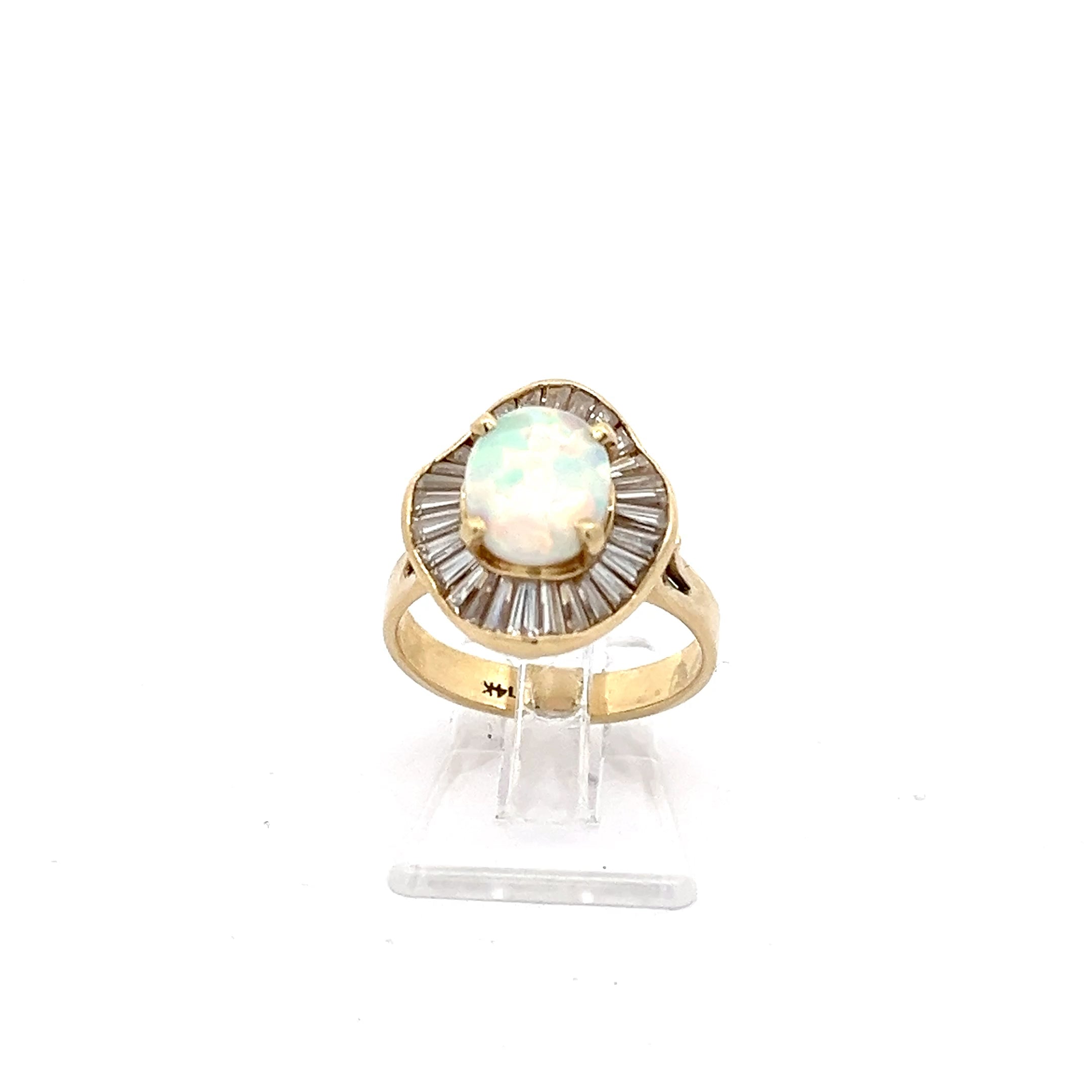 Opal Damen Ring Gelb Gold 585 14 Karat mit Zirkonia *52