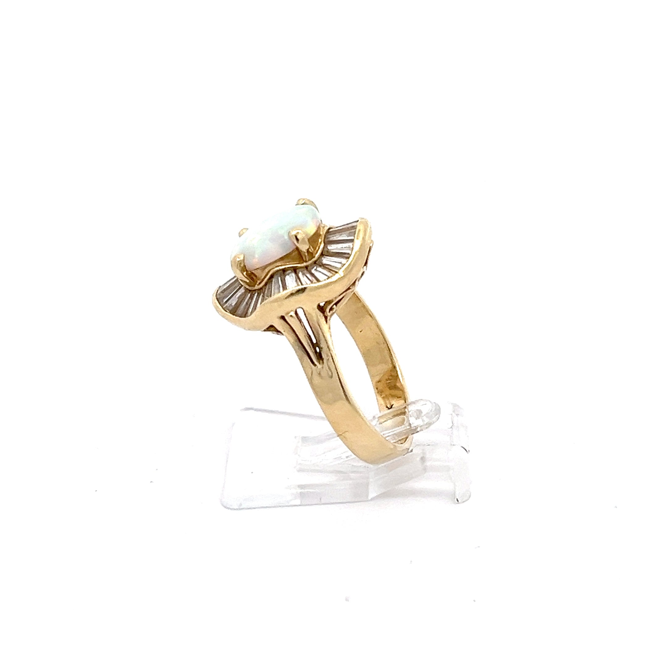 Opal Damen Ring Gelb Gold 585 14 Karat mit Zirkonia *52
