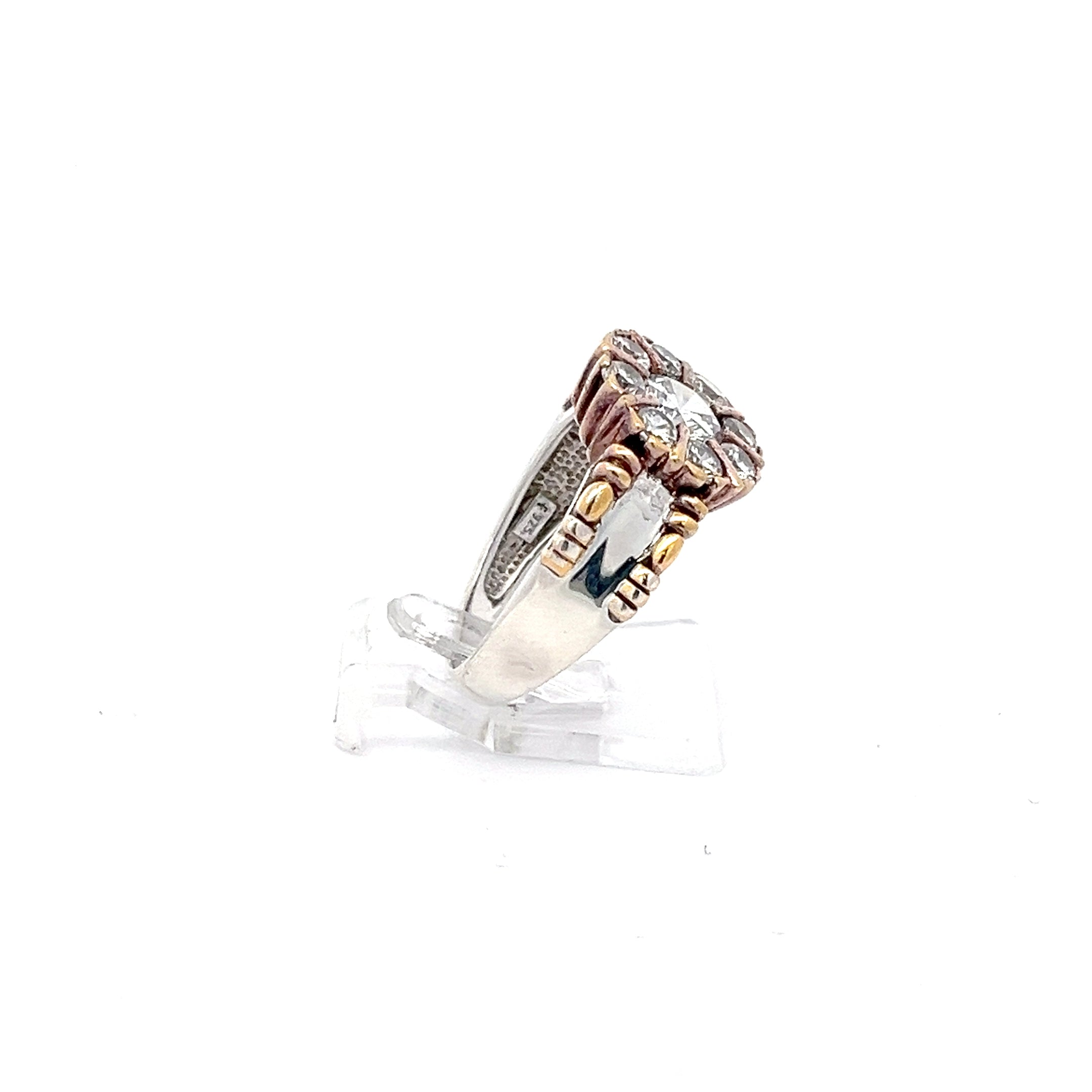 Bicolor Ring mit Blumenmuster mit Zirkonia Sterling Silber 925 *53
