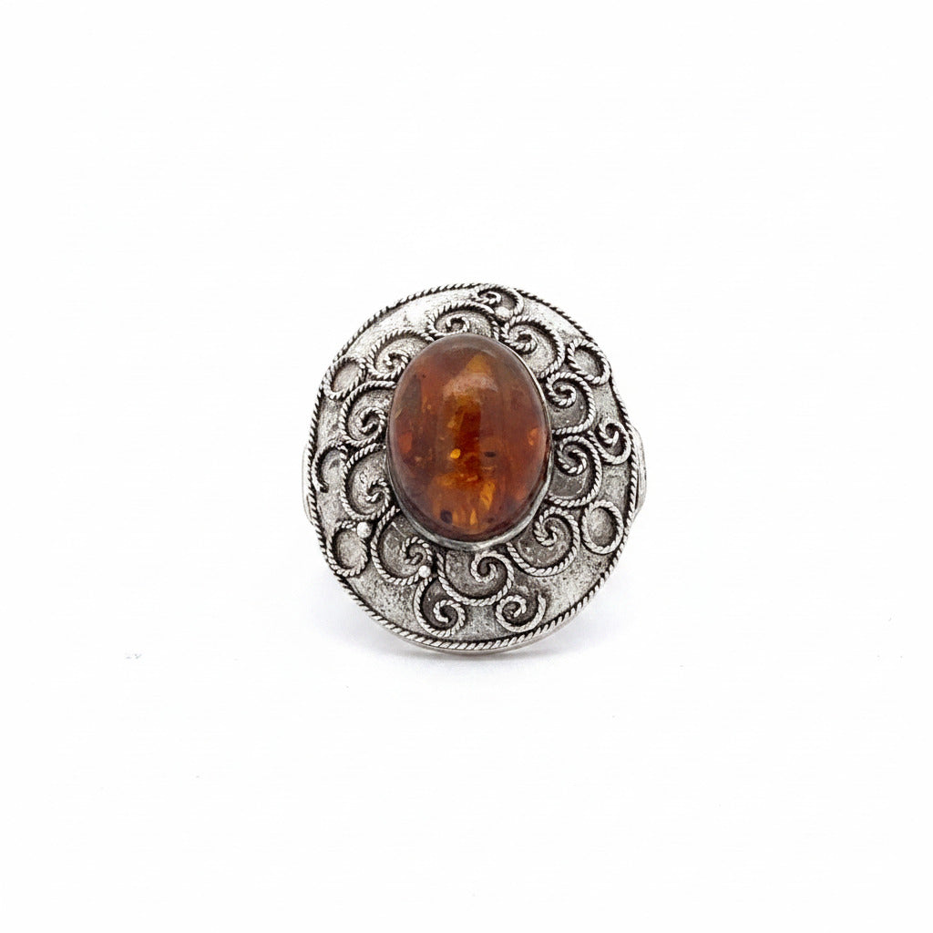 Ornamentaler Vintage Sterling Silber Ring mit braunem Stein *58