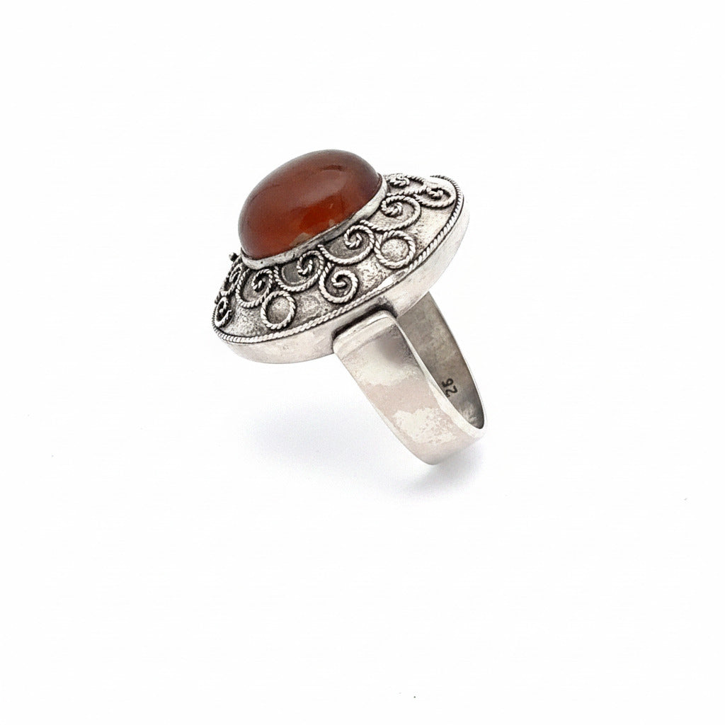 Ornamentaler Vintage Sterling Silber Ring mit braunem Stein *58