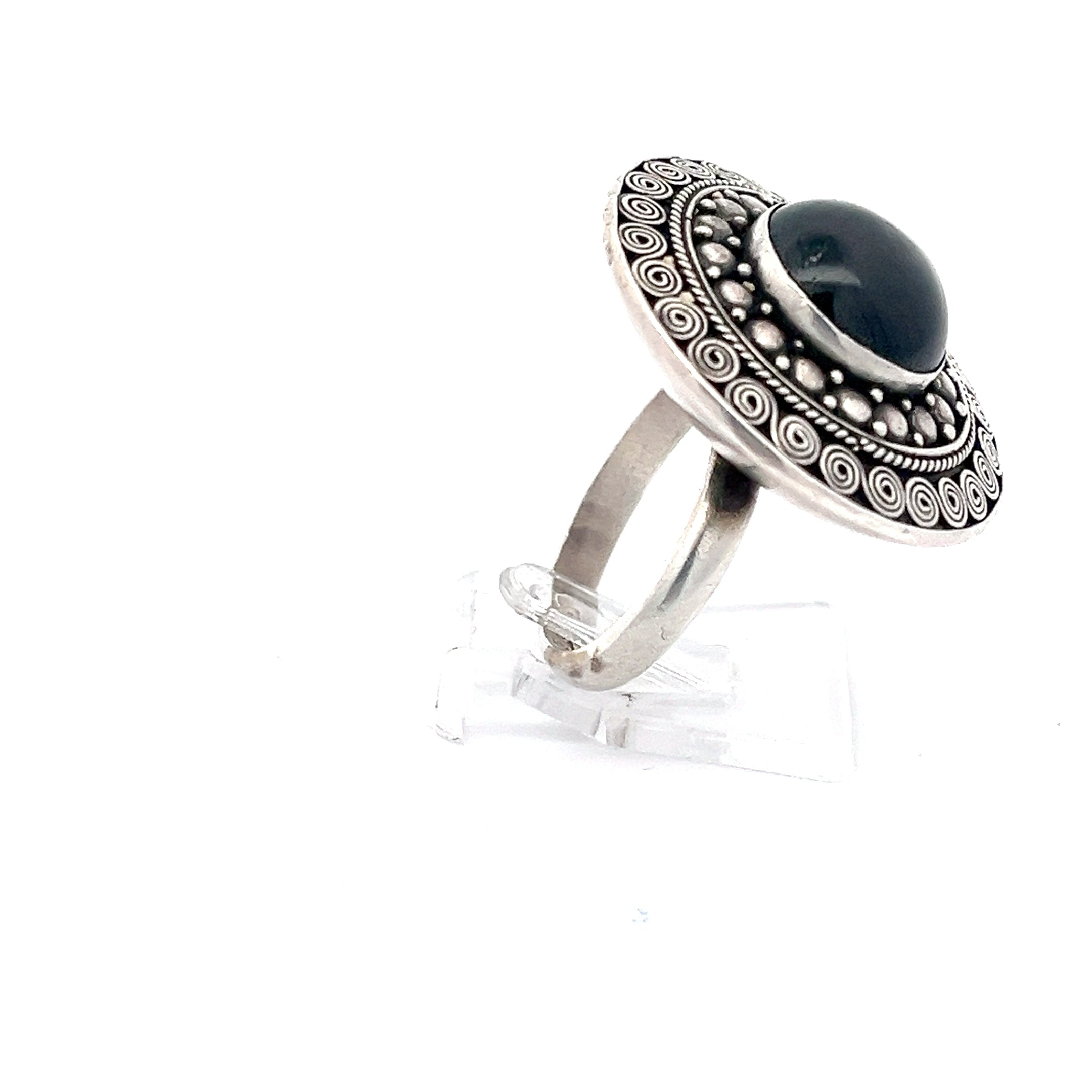 Ring Sterling Silber mit schwarzem Stein *52