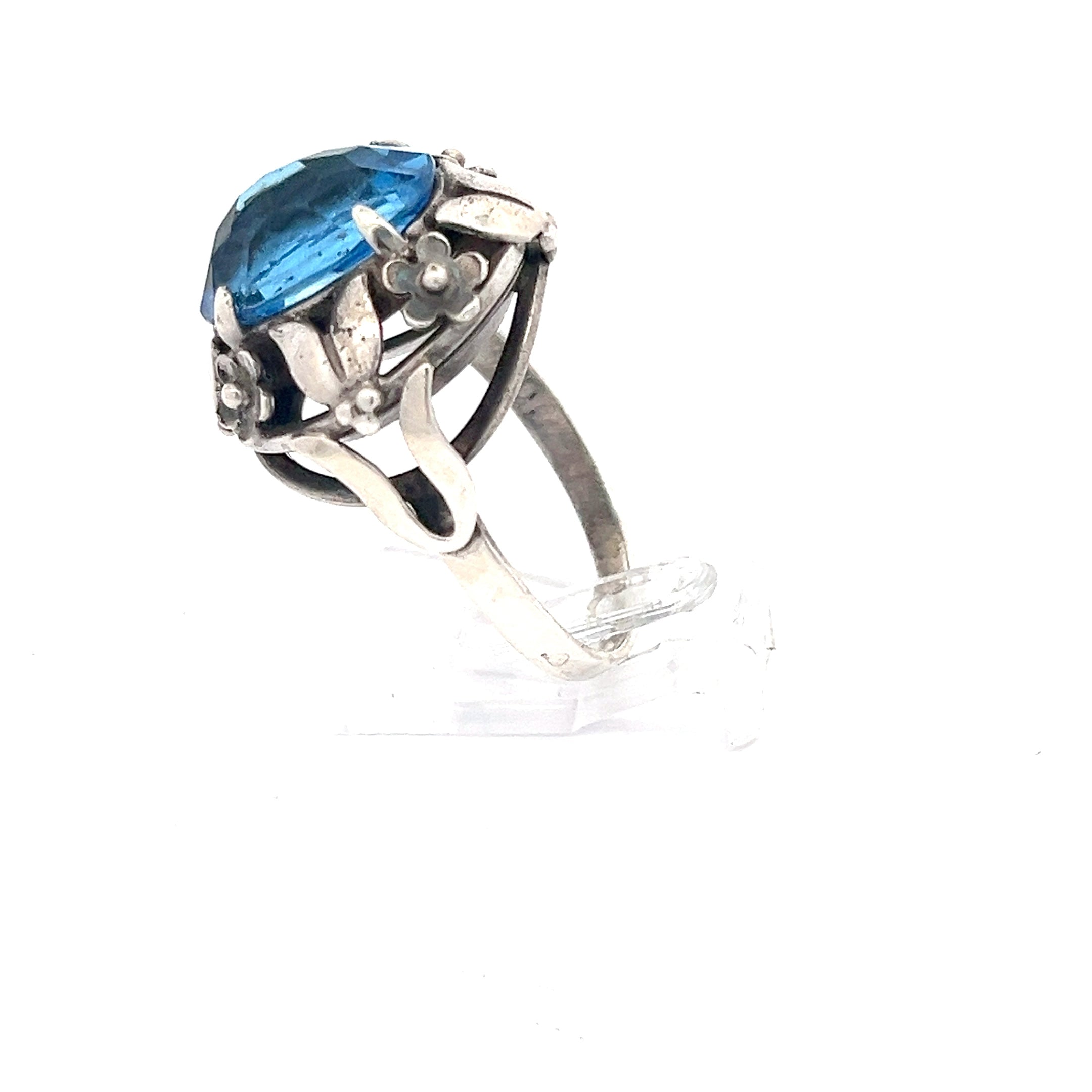 Floraler Vintage Sterling Silber 925 Ring blauer Stein *61