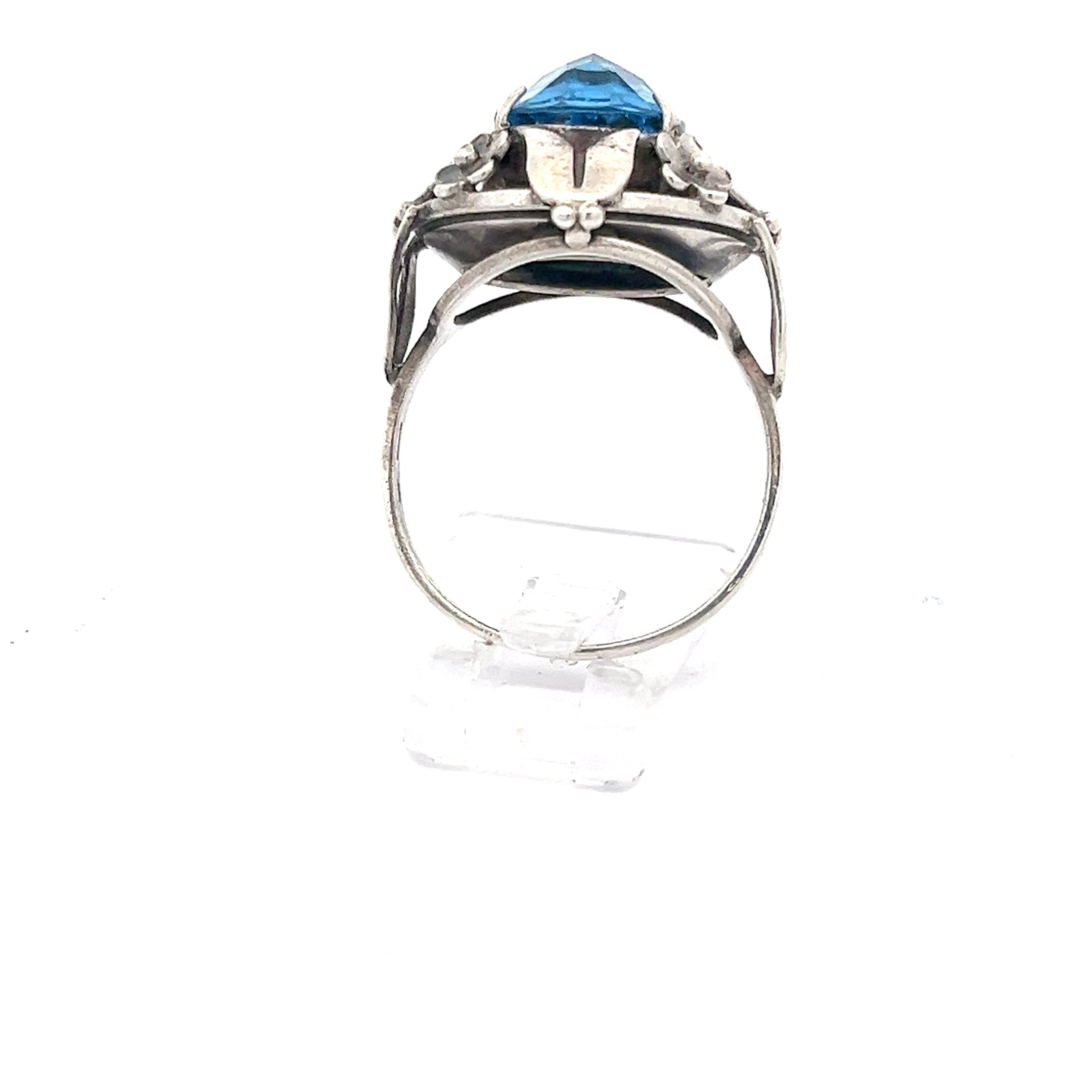 Floraler Vintage Sterling Silber 925 Ring blauer Stein *61