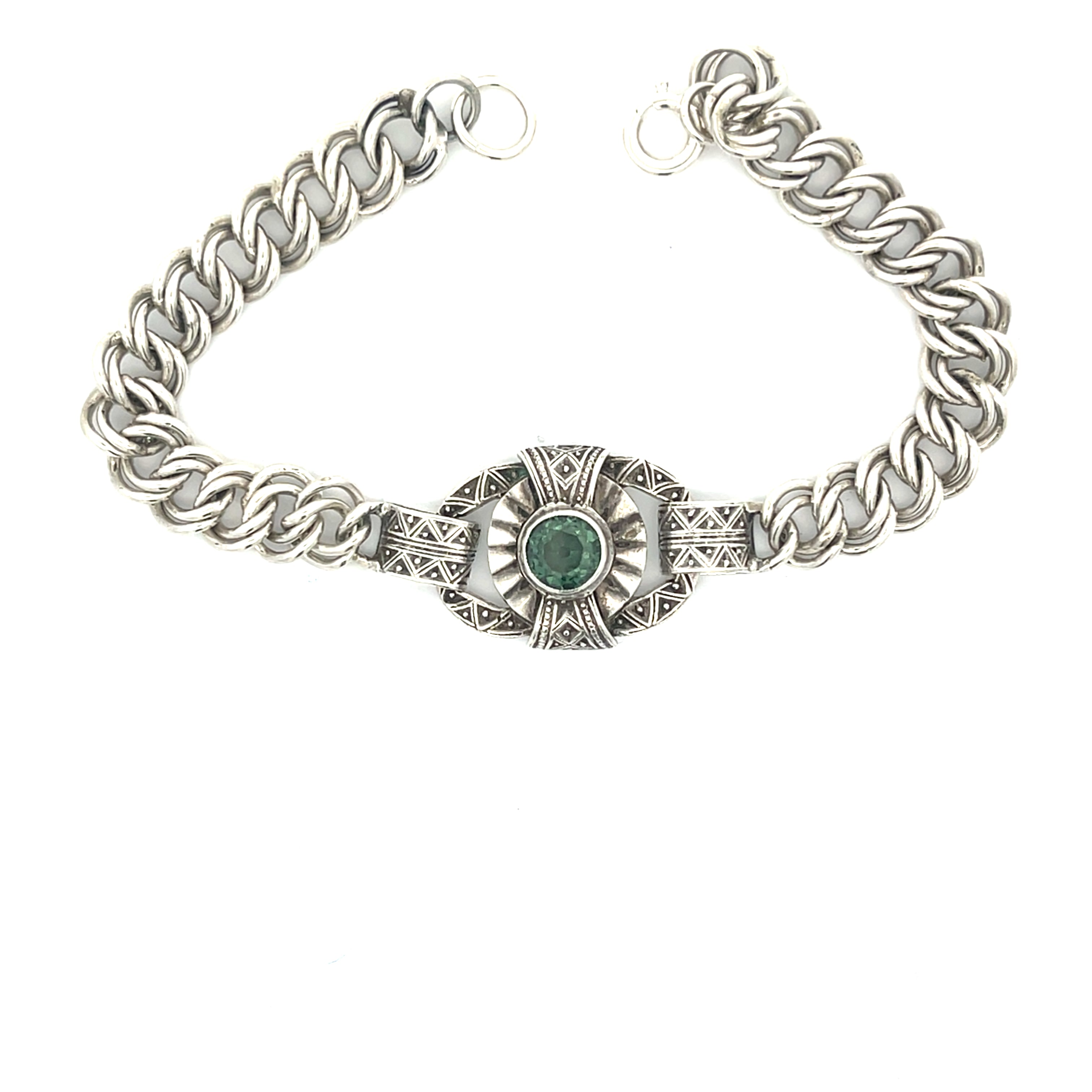 Vintage-, Boho-, keltisch/tribal Armband Sterling Silber 925 mit grünem Stein