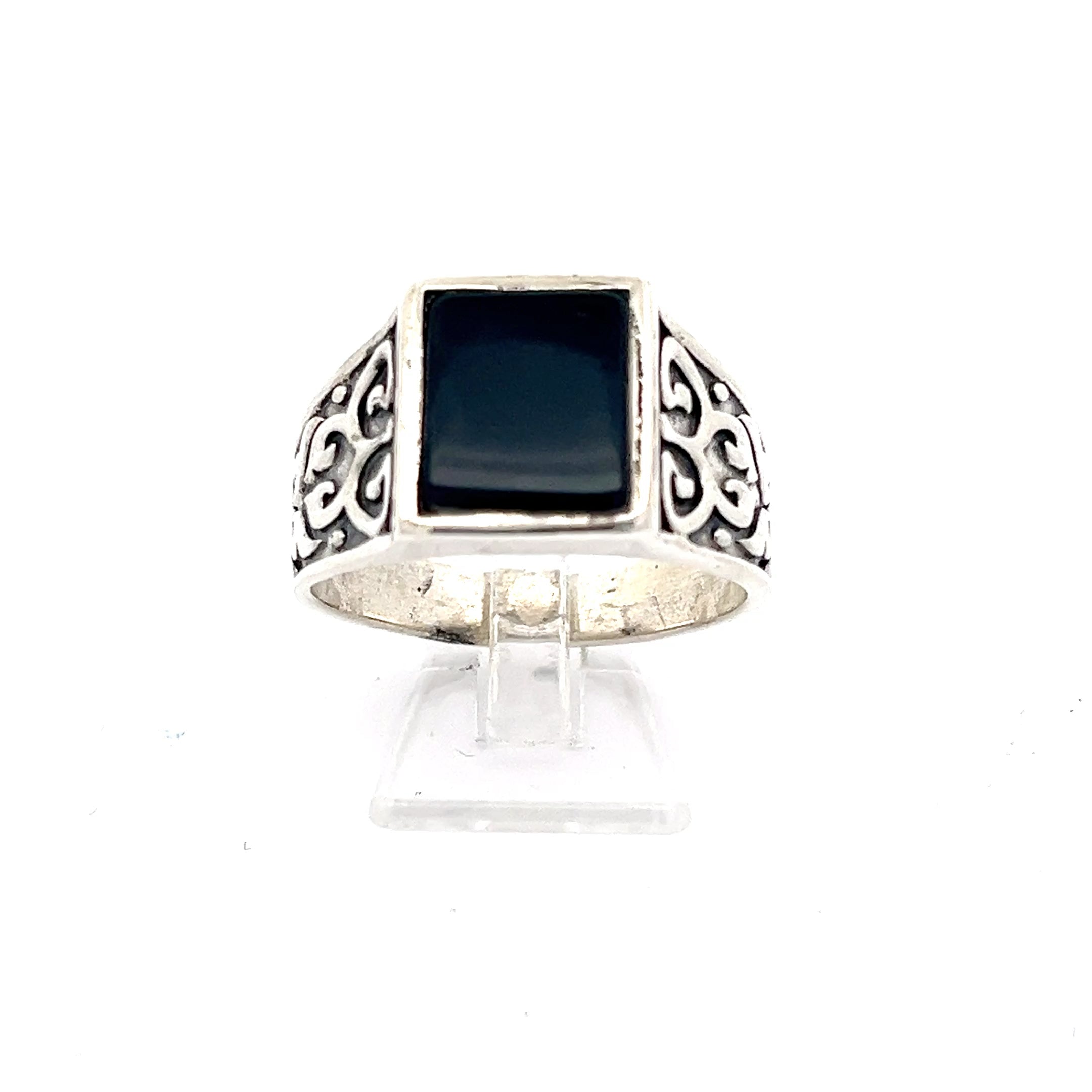 Herrenring Sterling Silber mit schwarzem Stein *59