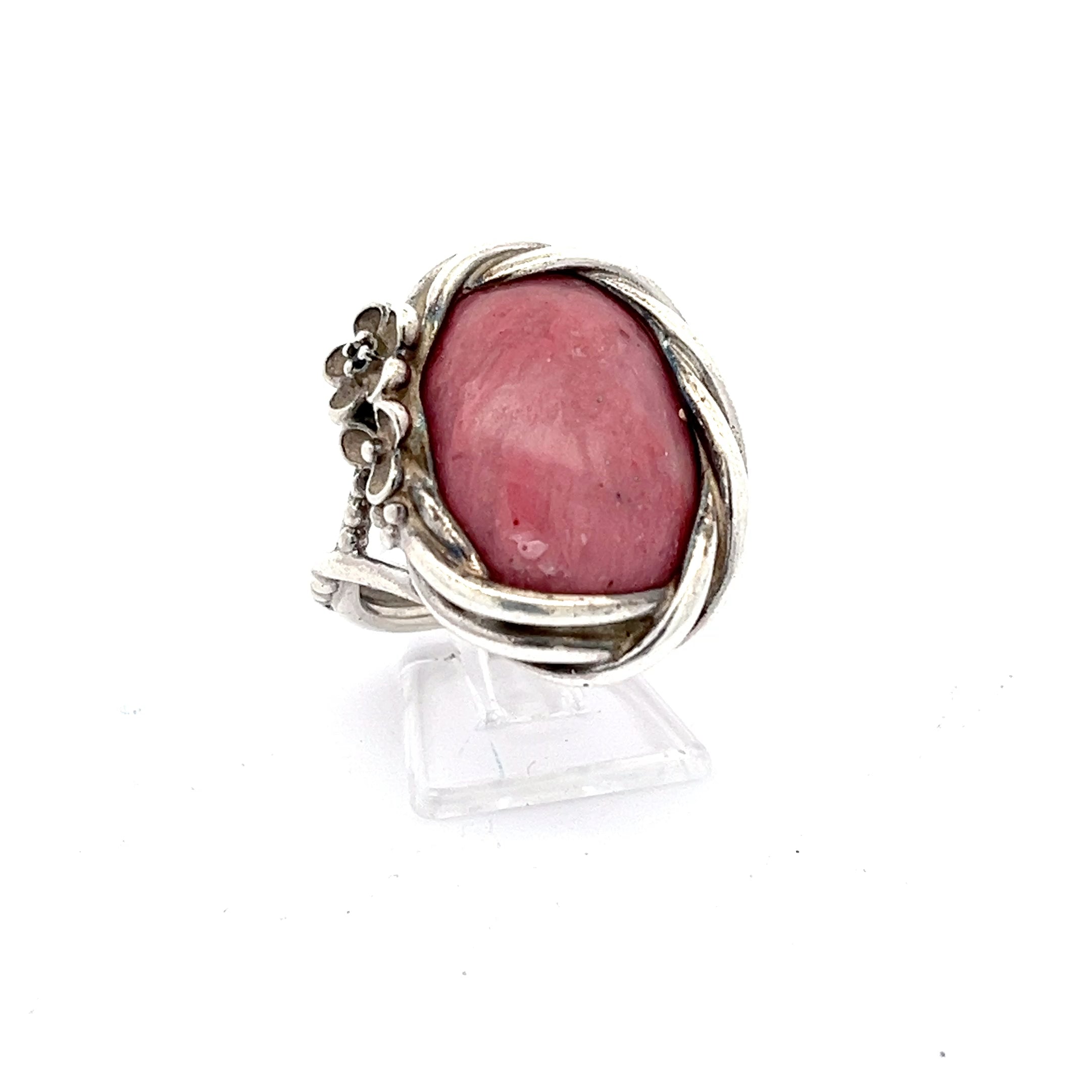 Floraler Vintage Damenring Sterling Silber 925 mit rosa Stein *60