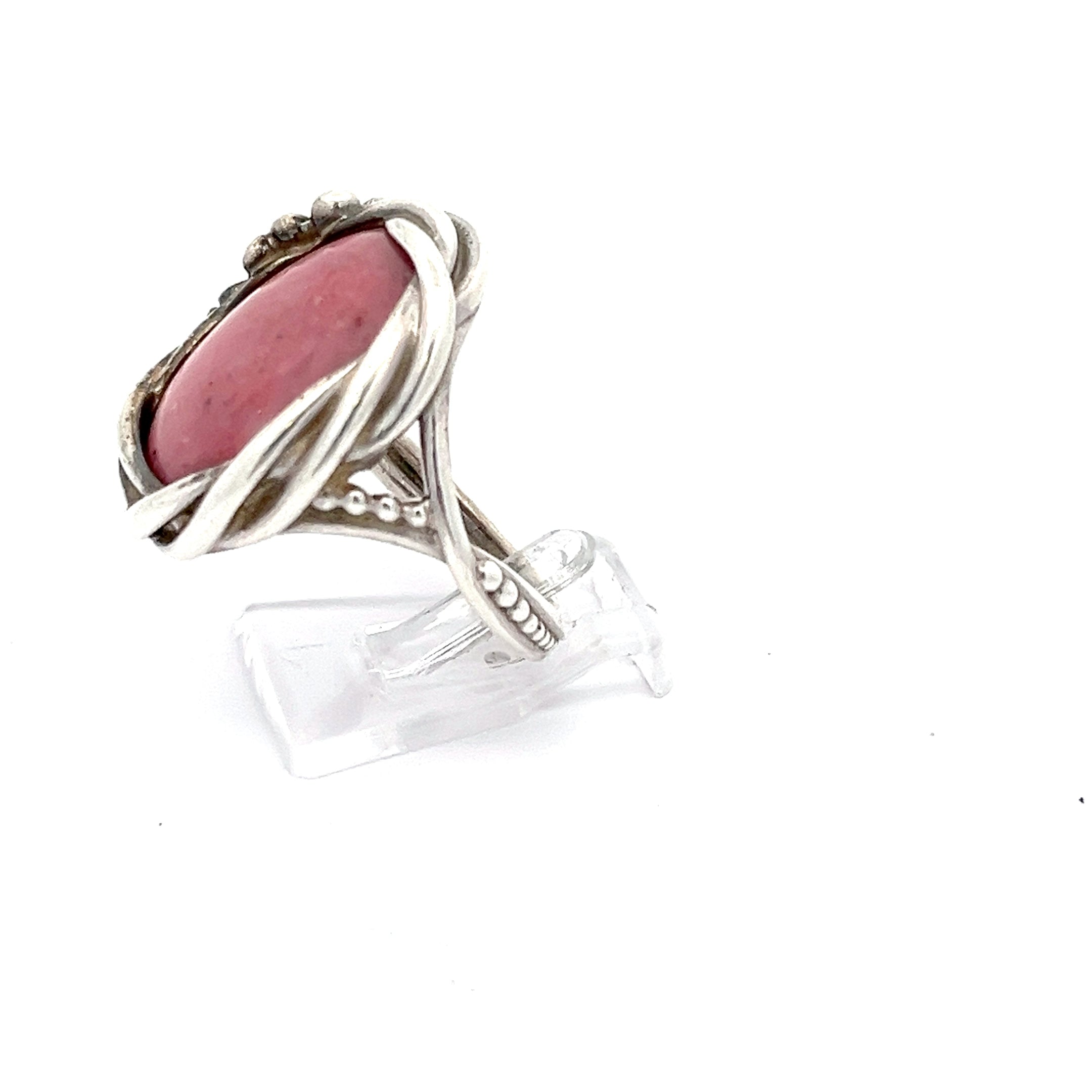 Floraler Vintage Damenring Sterling Silber 925 mit rosa Stein *60