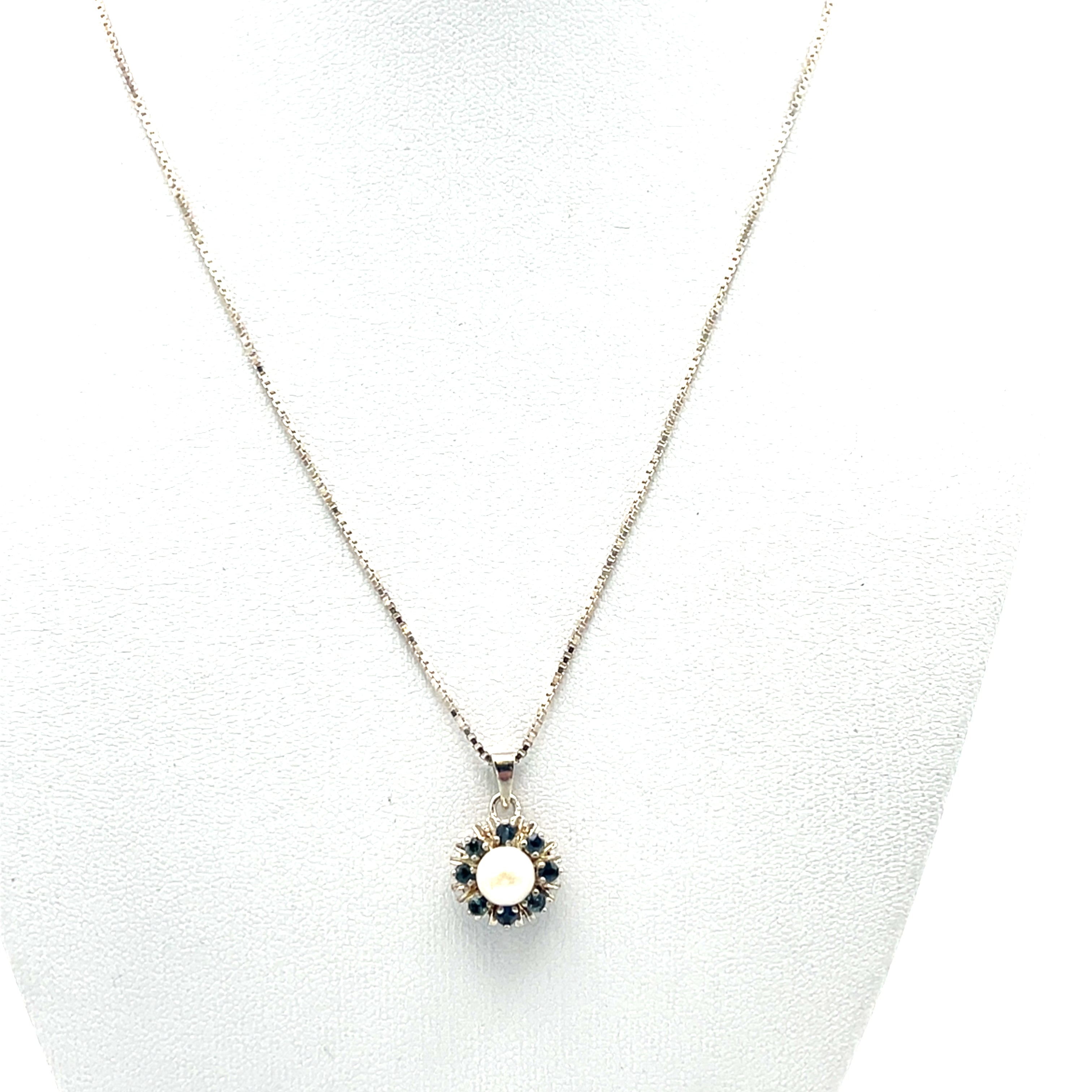 Perlenkette Sterling Silber 925 mit blauen Farbsteinen