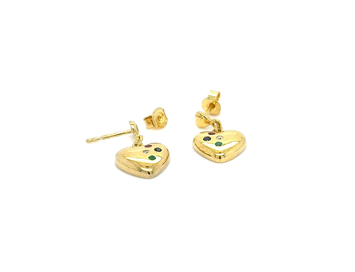 Ohrringe Gold 585 14 kt Herz Brillant Farbsteine Damen