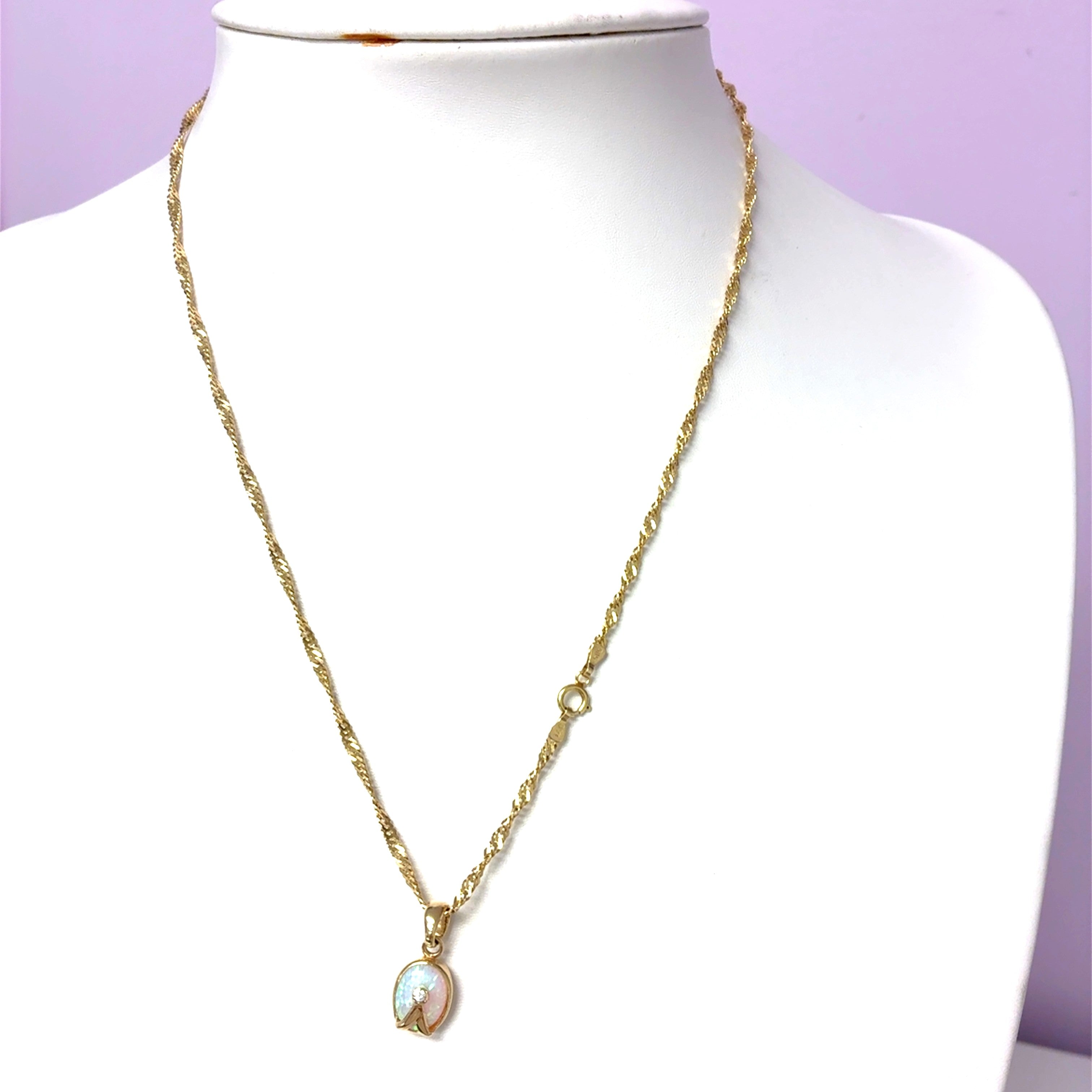 Kette Gelb Gold 585 Anhänger Opal Zirkonia Damen