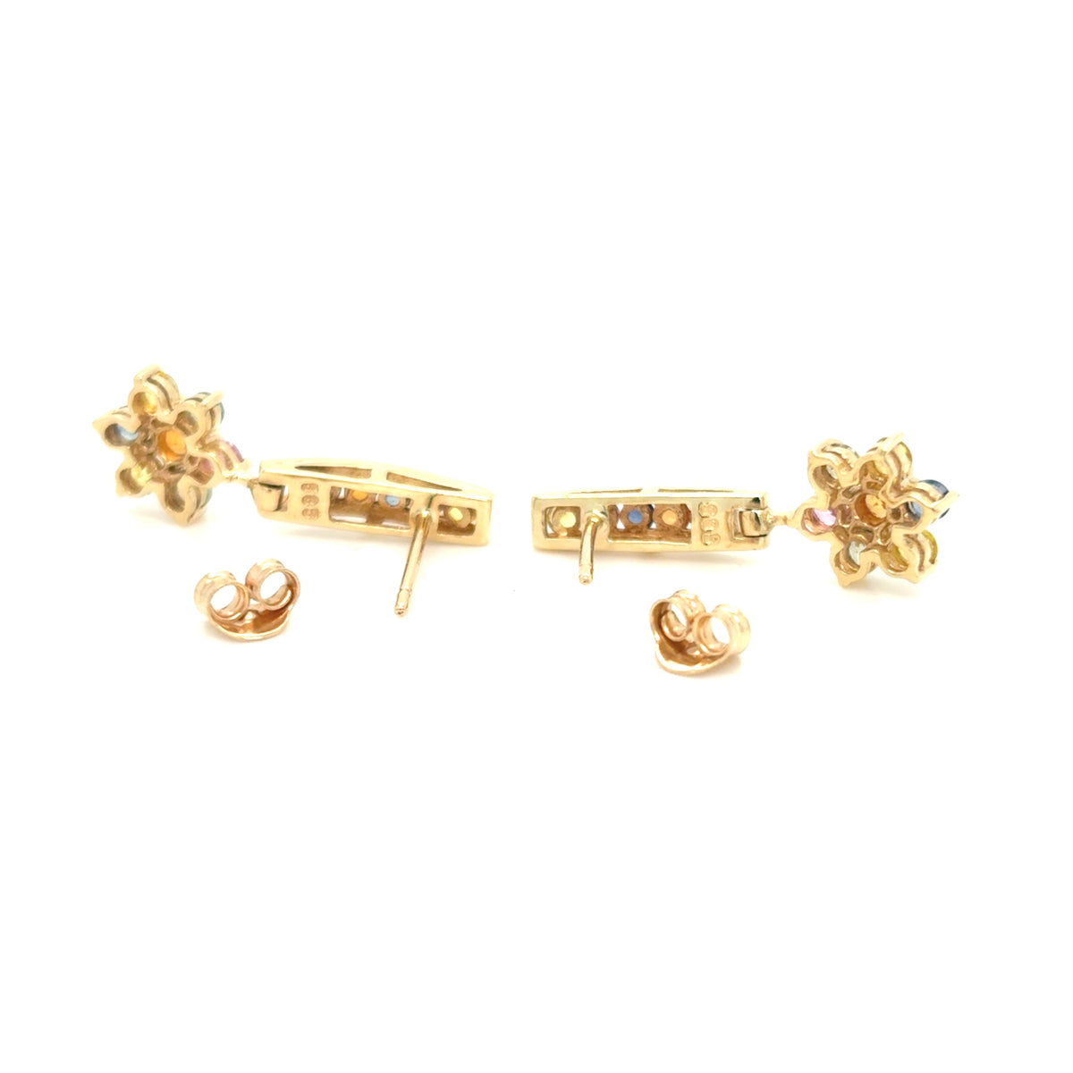 Ohrringe Gold 585 14 kt Regenbogensaphire Blumen Damen