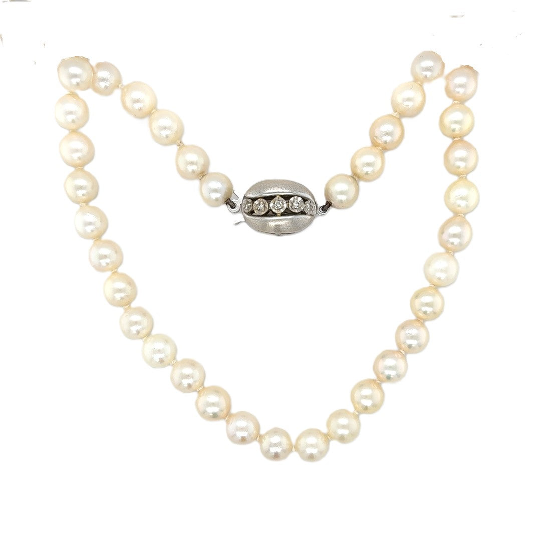 Perlenkette Verschluss Weißgold 585/14kt mit Diamanten Länge ca. 120cm