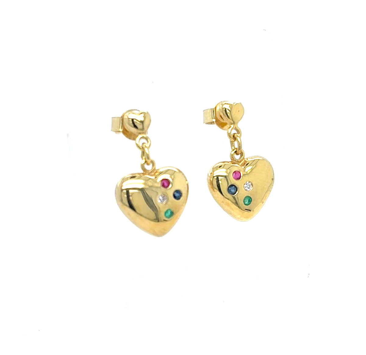 Ohrringe Gold 585 14 kt Herz Brillant Farbsteine Damen