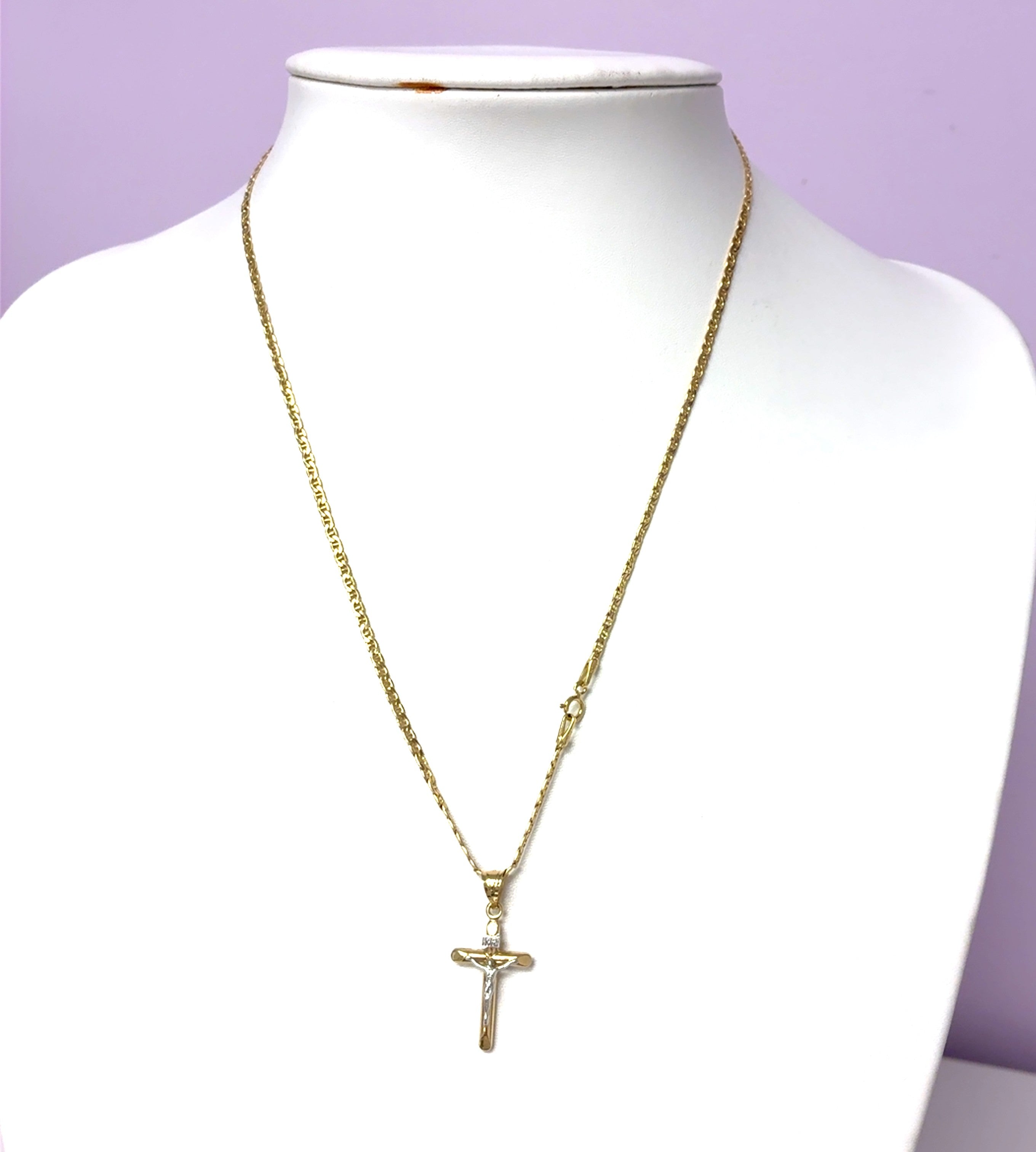 Kette Gelb Gold 585 Kreuz Anhänger Unisex Schmuck