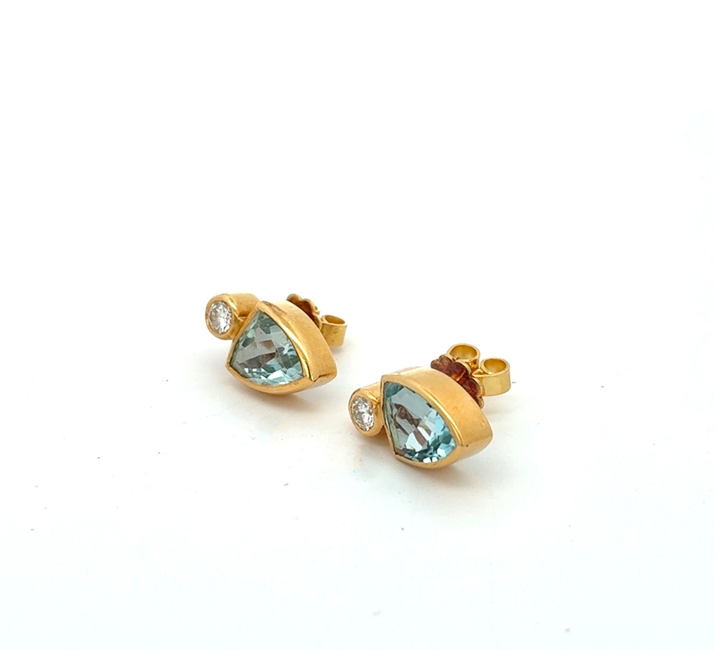 Ohrringe Gelb Gold 750 Brillanten Aquamarin