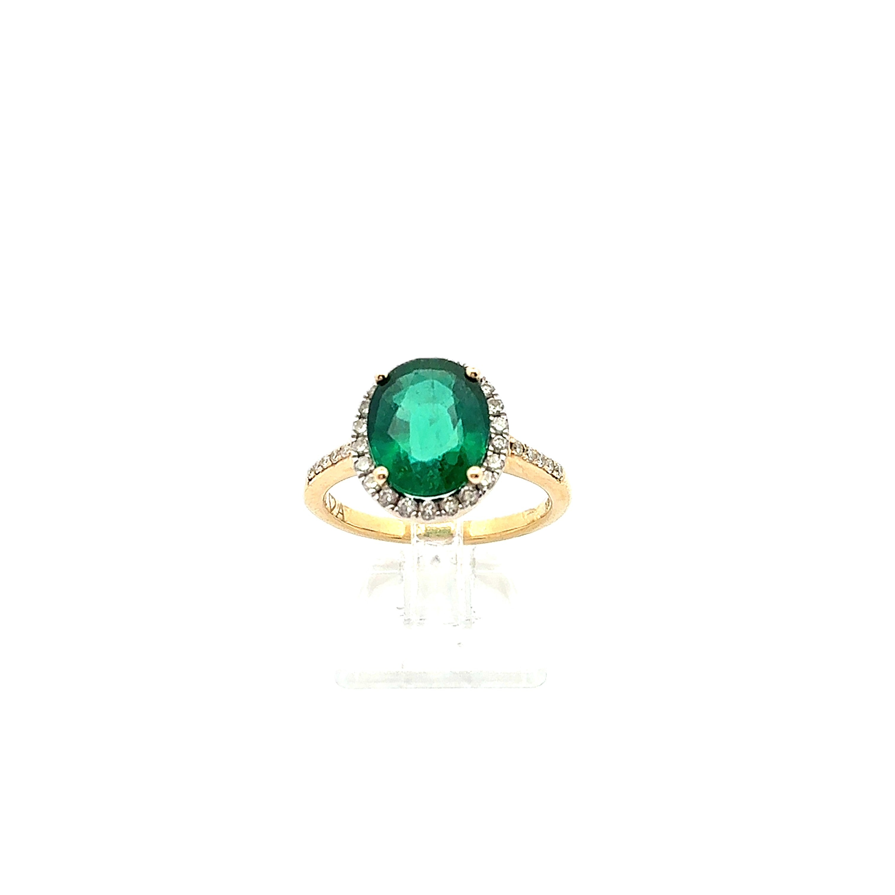 Damen Ring Gelbgold 585 Brillanten Schmuckstein Grün