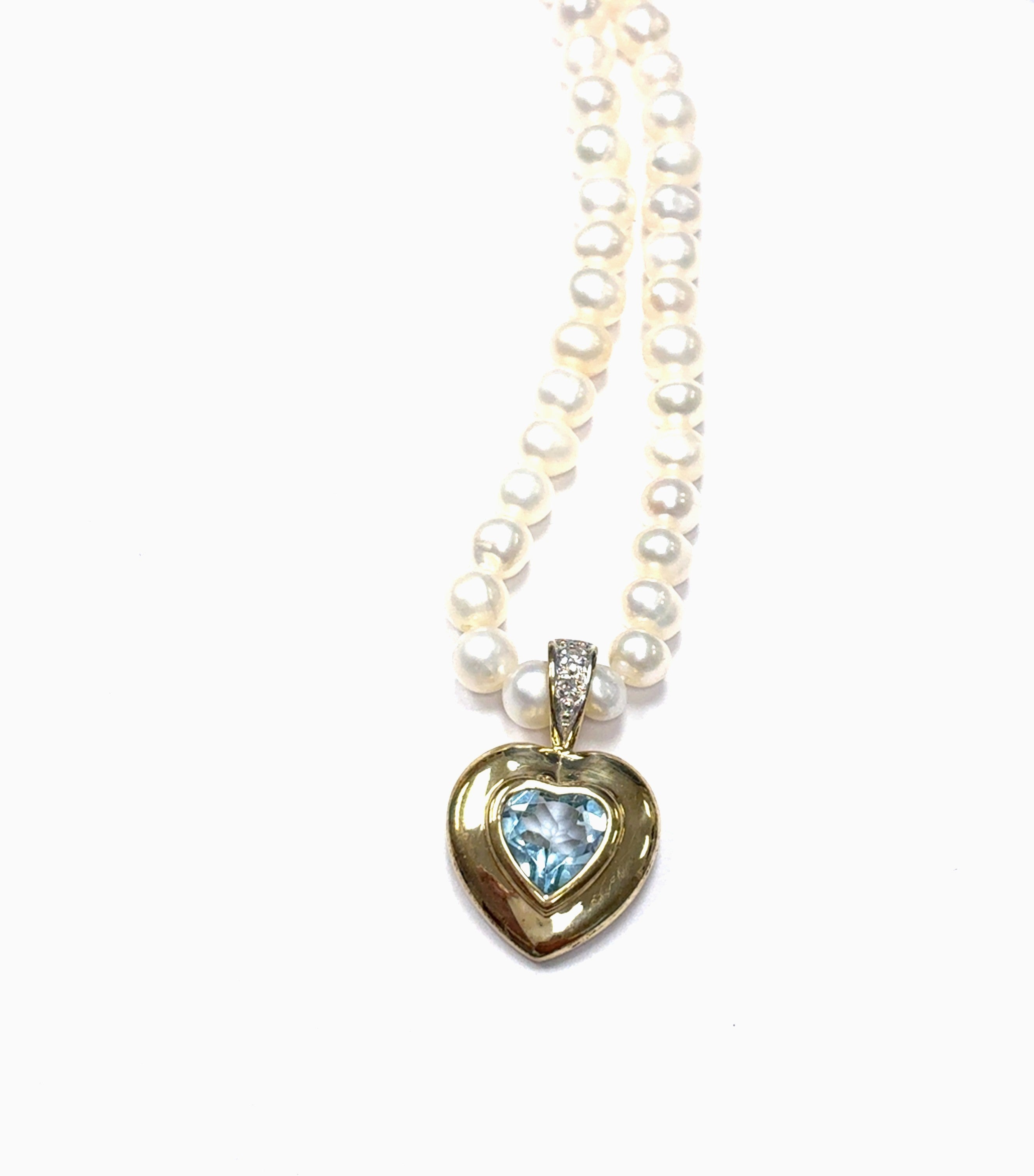 Perlenkette Anhänger Herz Gelb Gold Diamanten Aquamarin 213810