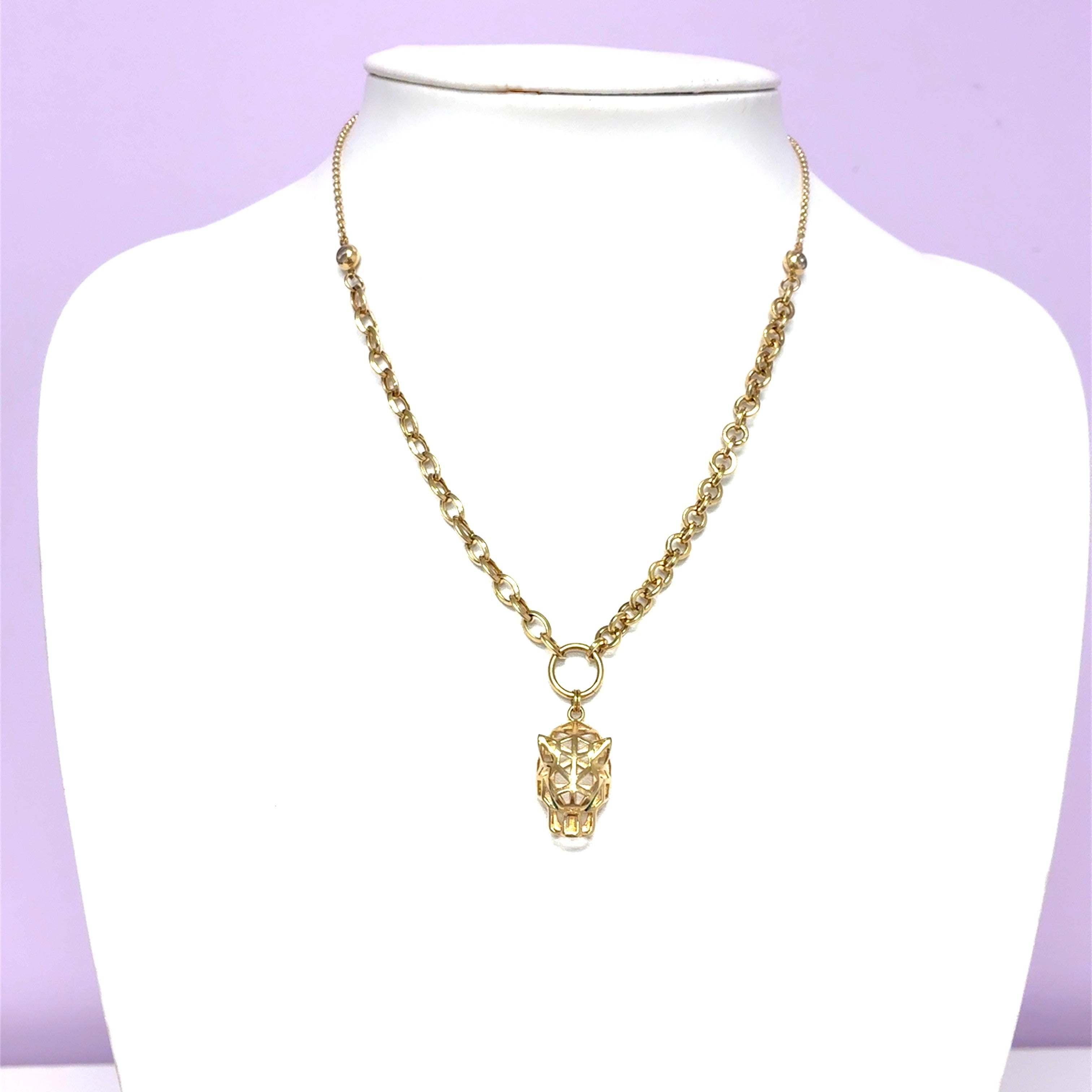 Kette Panther Schmuckstein Grün Gelb Gold 585 / 14 kt
