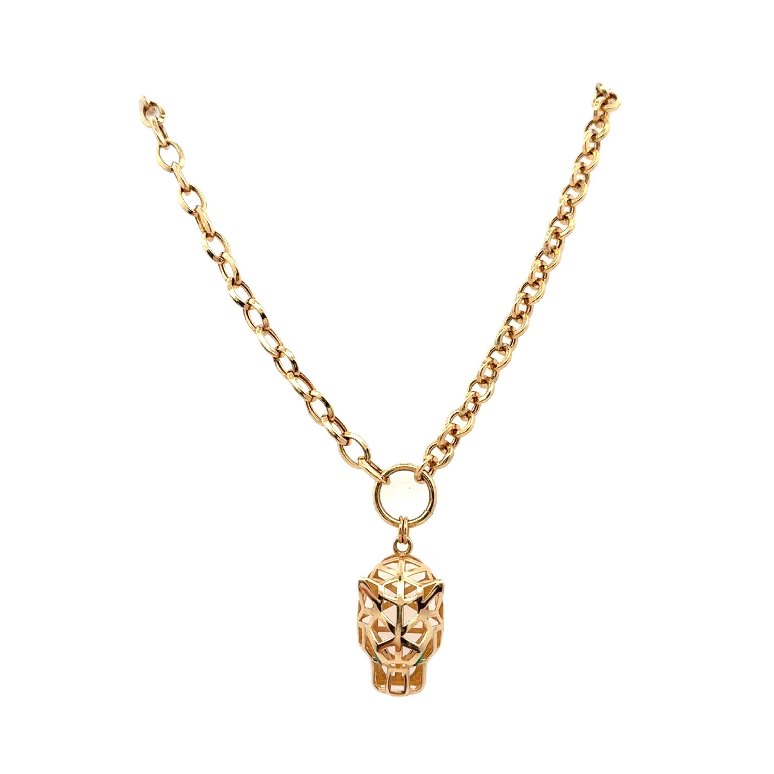 Kette Panther Schmuckstein Grün Gelb Gold 585 / 14 kt