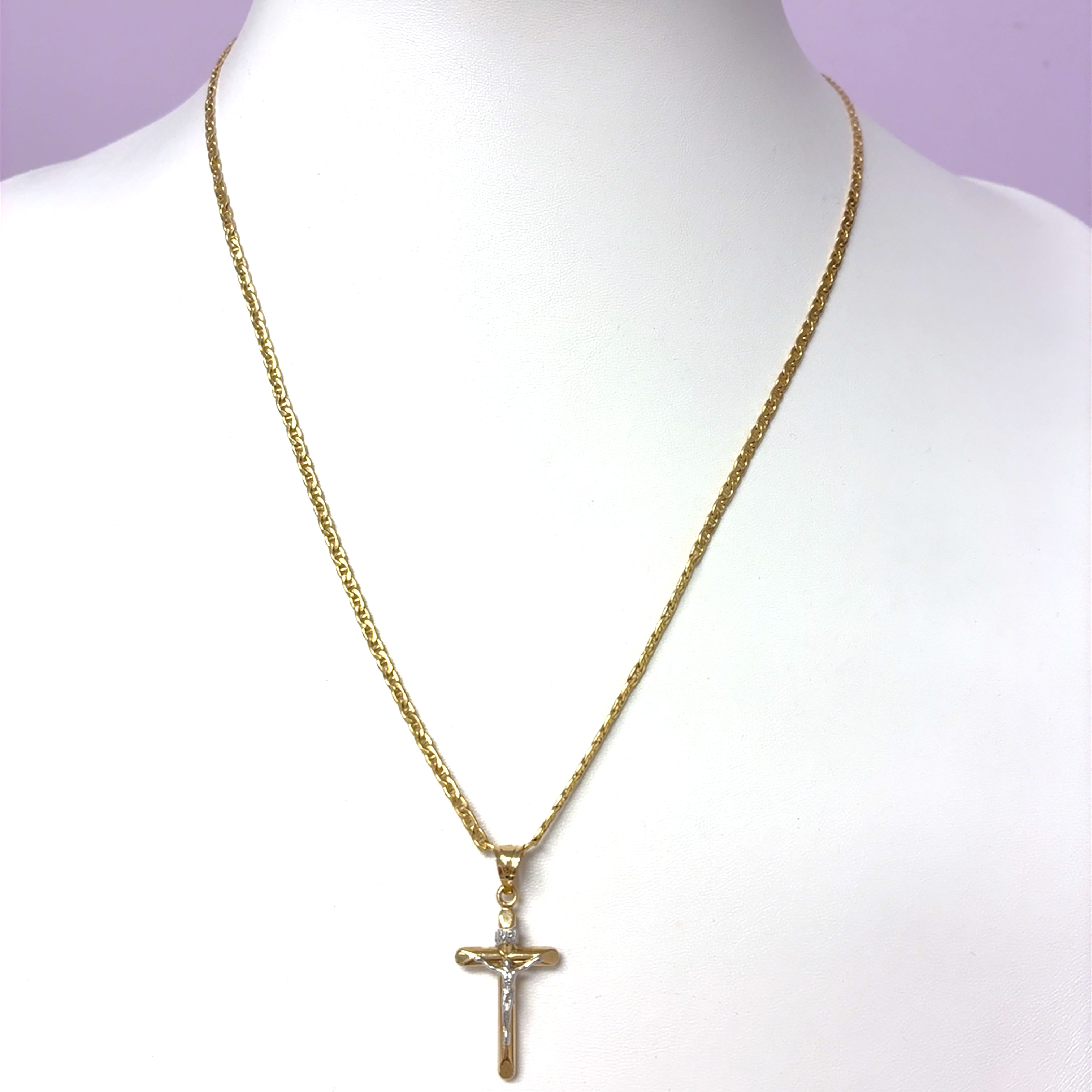 Kette Gelb Gold 585 Kreuz Anhänger Unisex Schmuck