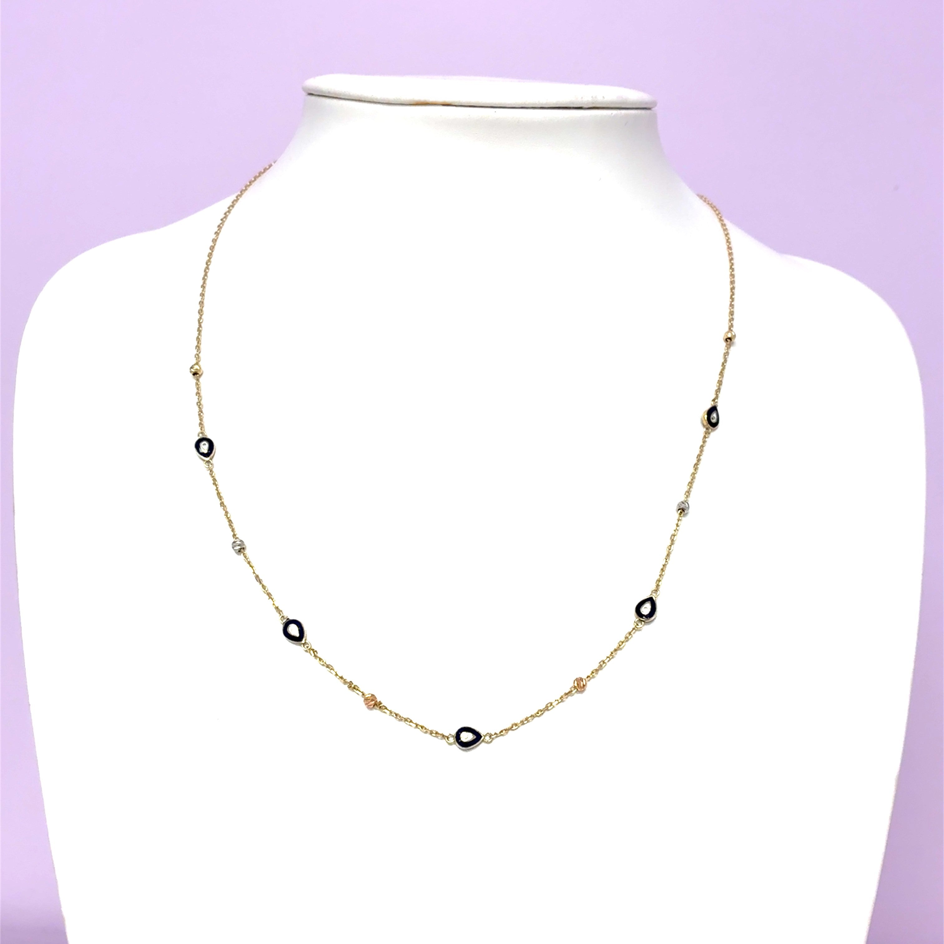 Damen Kette Augen Gelb/Weiß/Rot Gold 585 / 14 kt