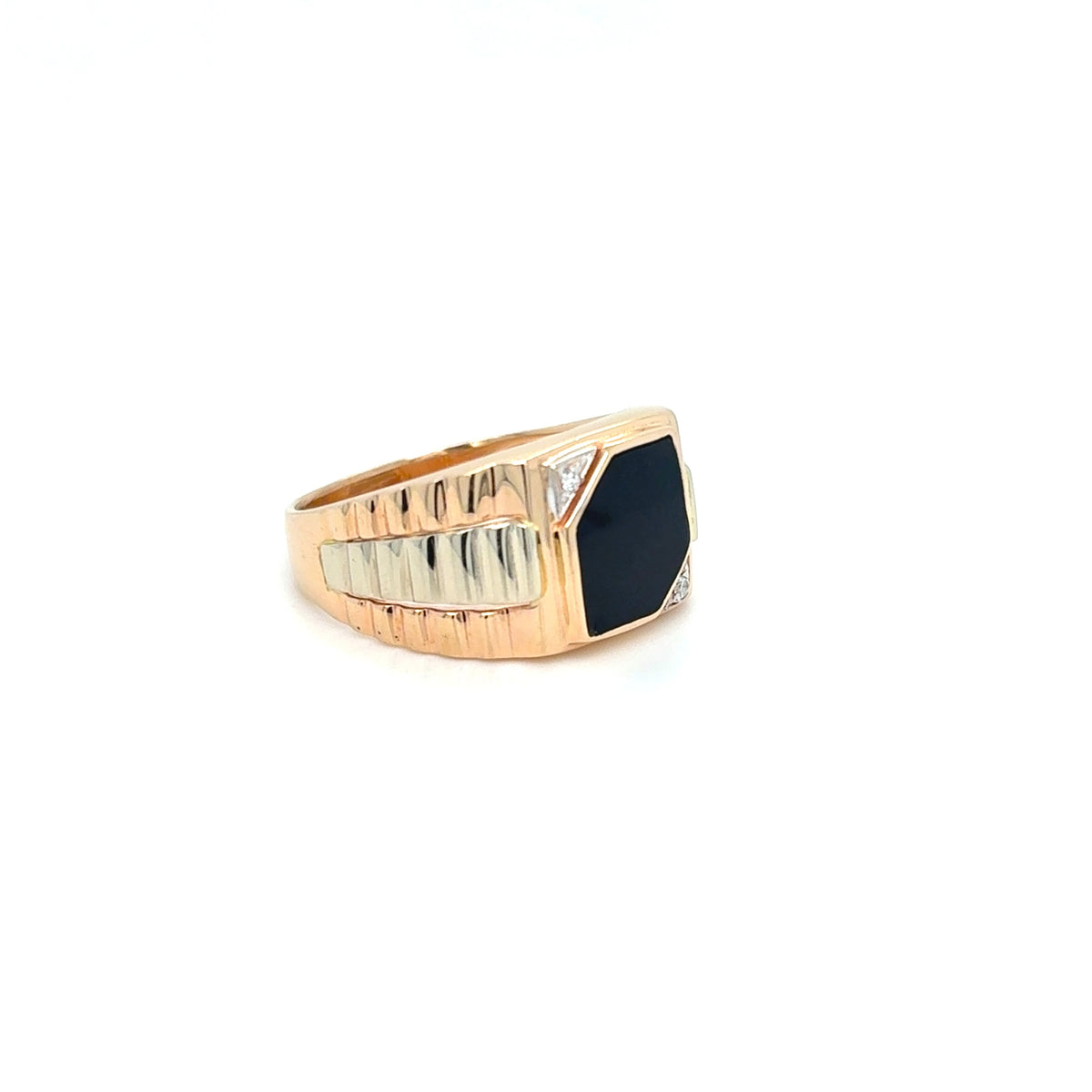 Ring Gold 585 14 kt Herren Zirkonia Schmuckstein schwarz