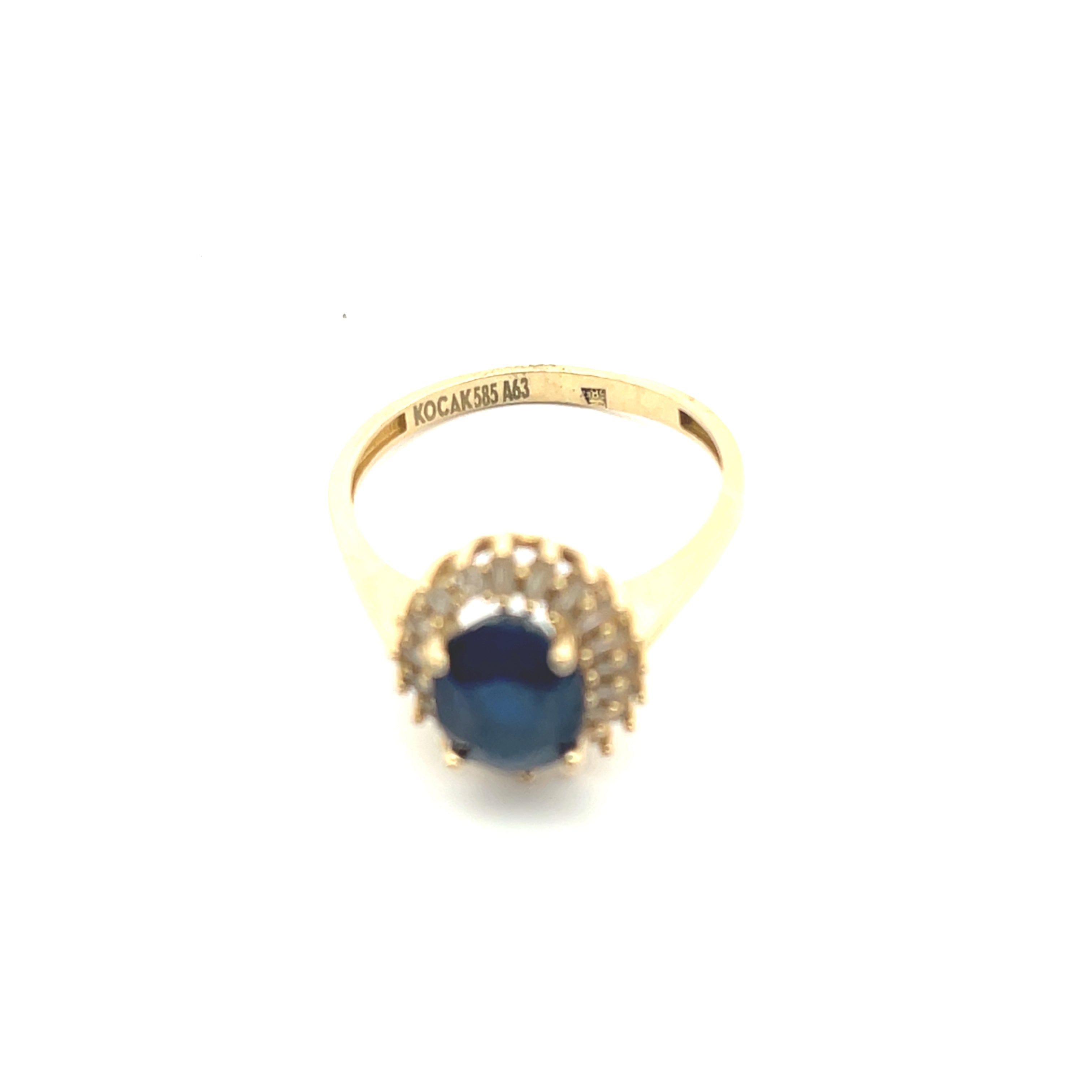 Ring Gelb Gold 585 14 Karat mit Zirkonia und Farbstein Blau
