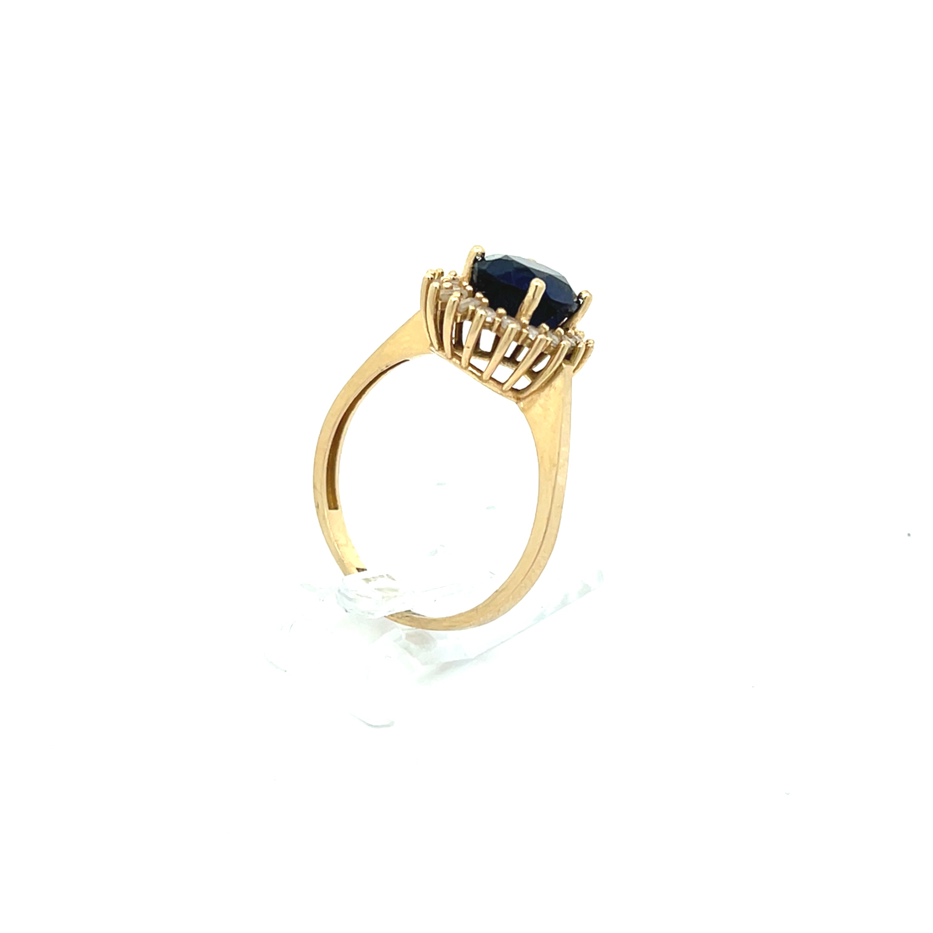 Ring Gelb Gold 585 14 Karat mit Zirkonia und Farbstein Blau