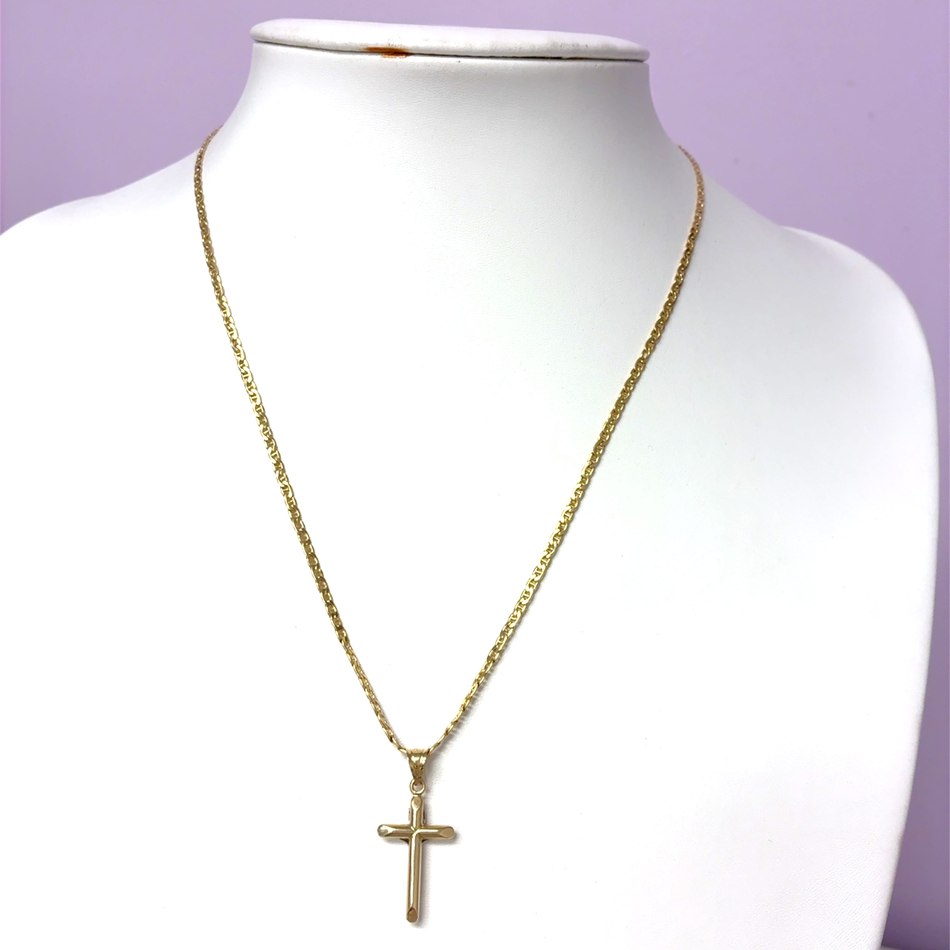 Kette Gelb Gold 585 Kreuz Anhänger Unisex Schmuck