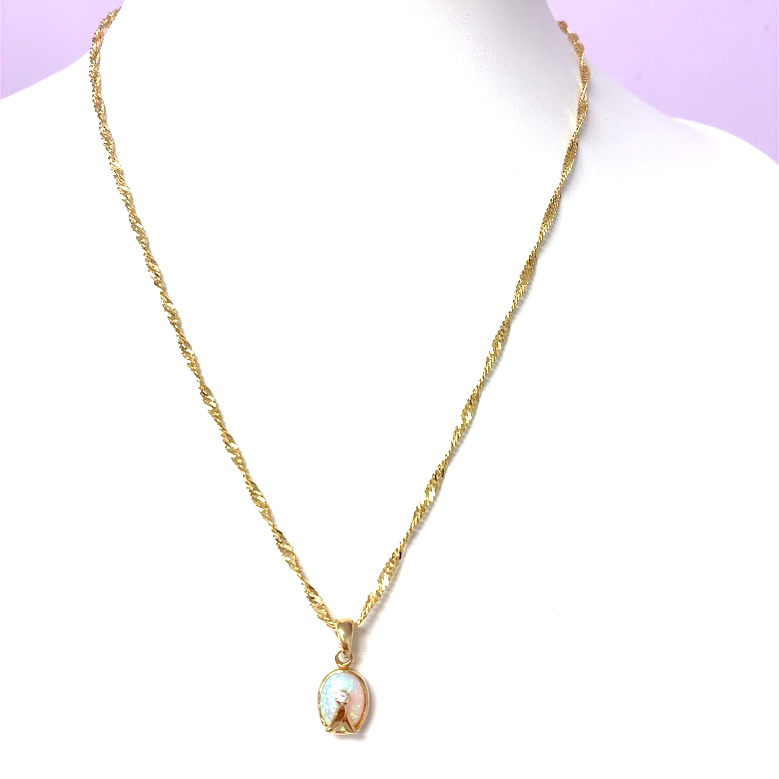 Kette Gelb Gold 585 Anhänger Opal Zirkonia Damen