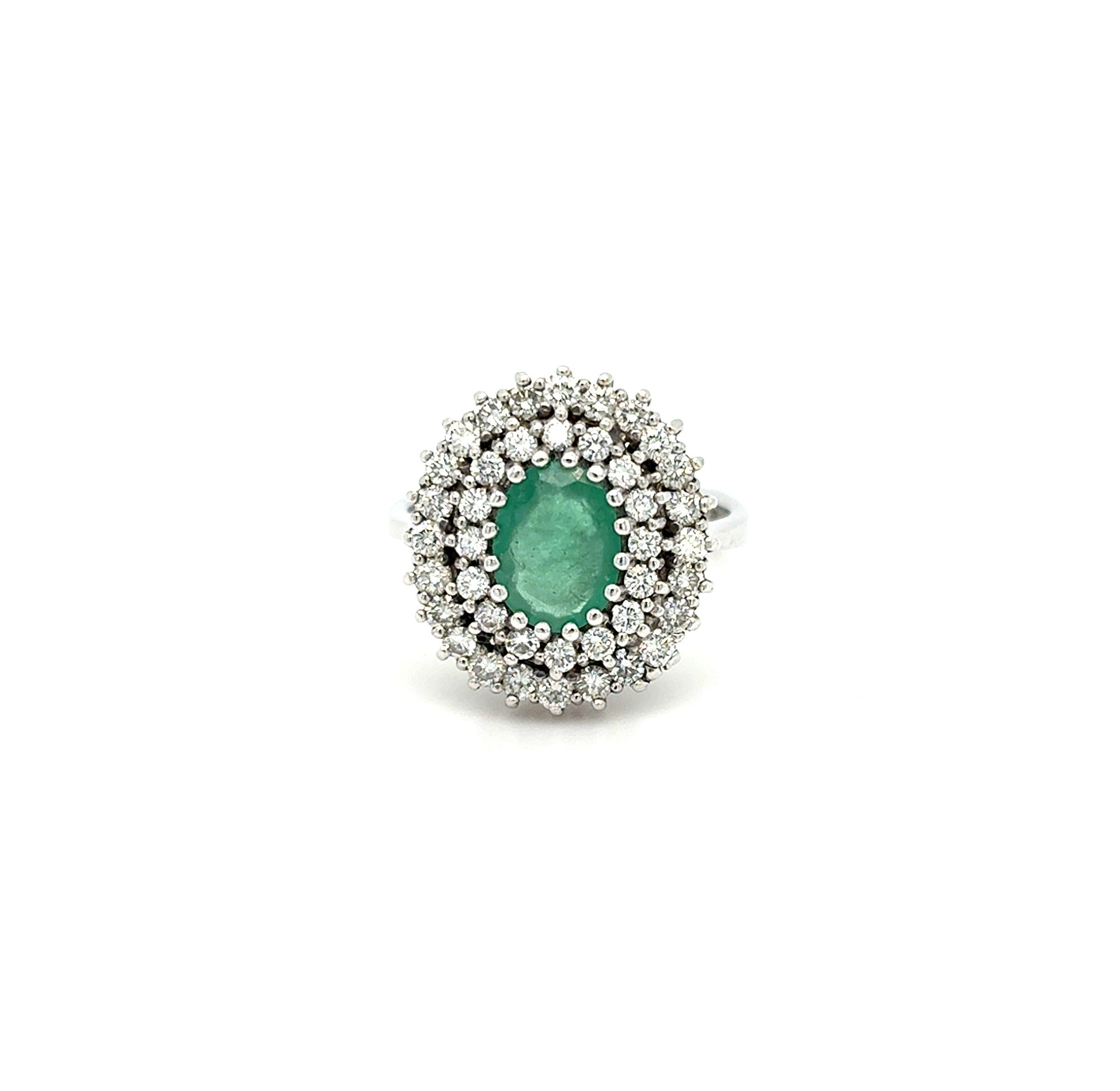 Ring Weiß Gold 585 14 kt Brillanten Schmuckstein Grün Damen