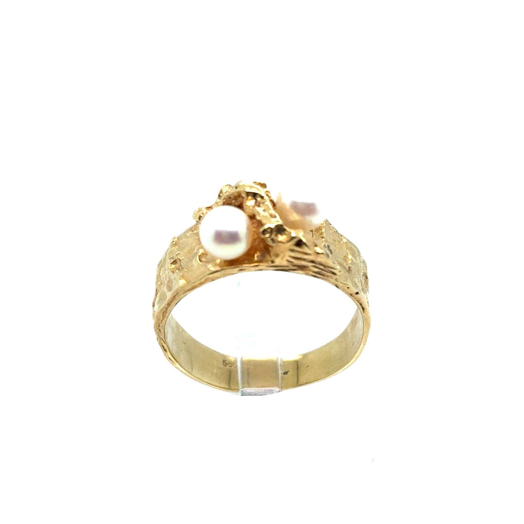 Ring Gelbgold 585 / 14kt 2 Perlen Größe 56