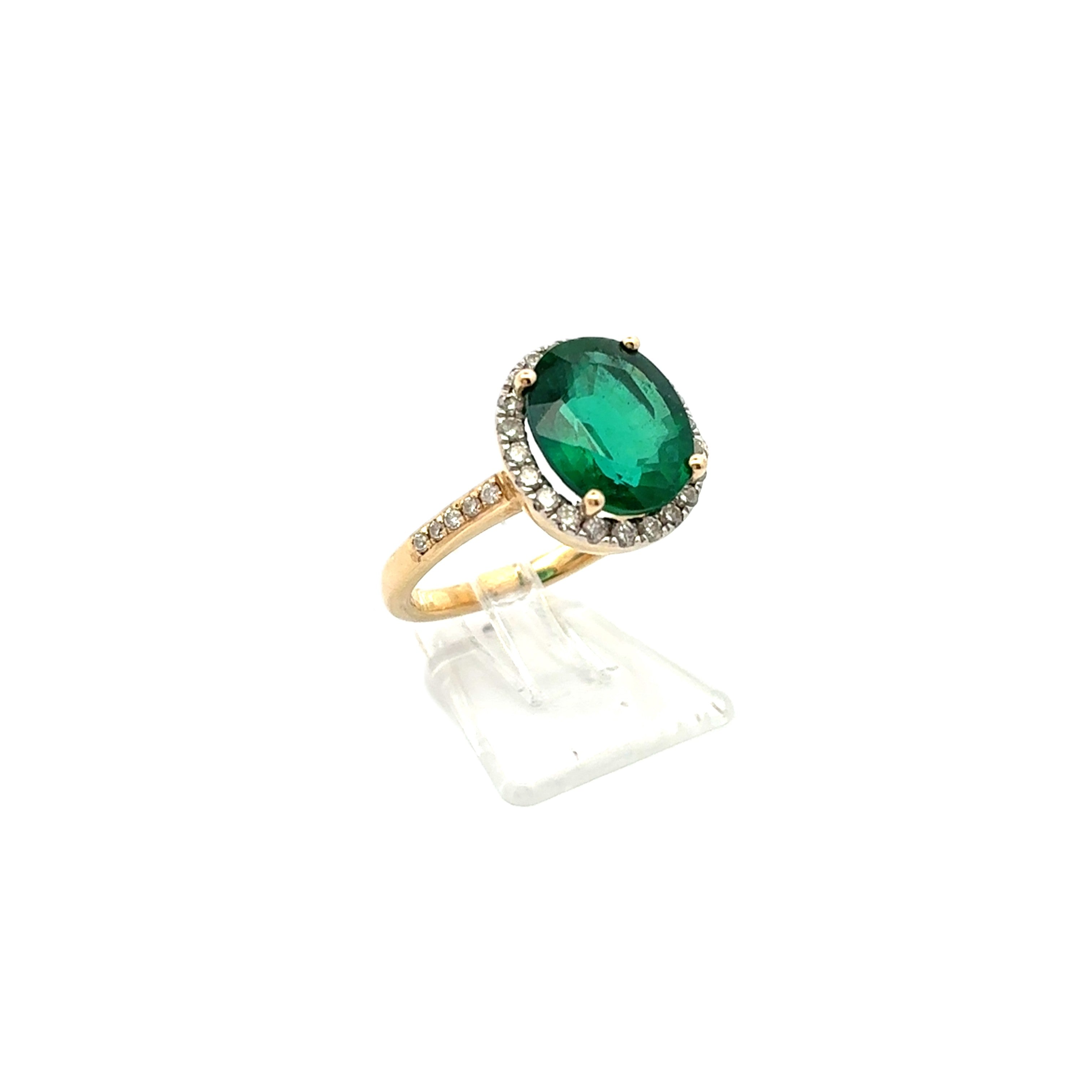 Damen Ring Gelbgold 585 Brillanten Schmuckstein Grün