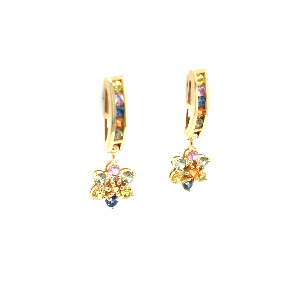 Ohrringe Gold 585 14 kt Regenbogensaphire Blumen Damen