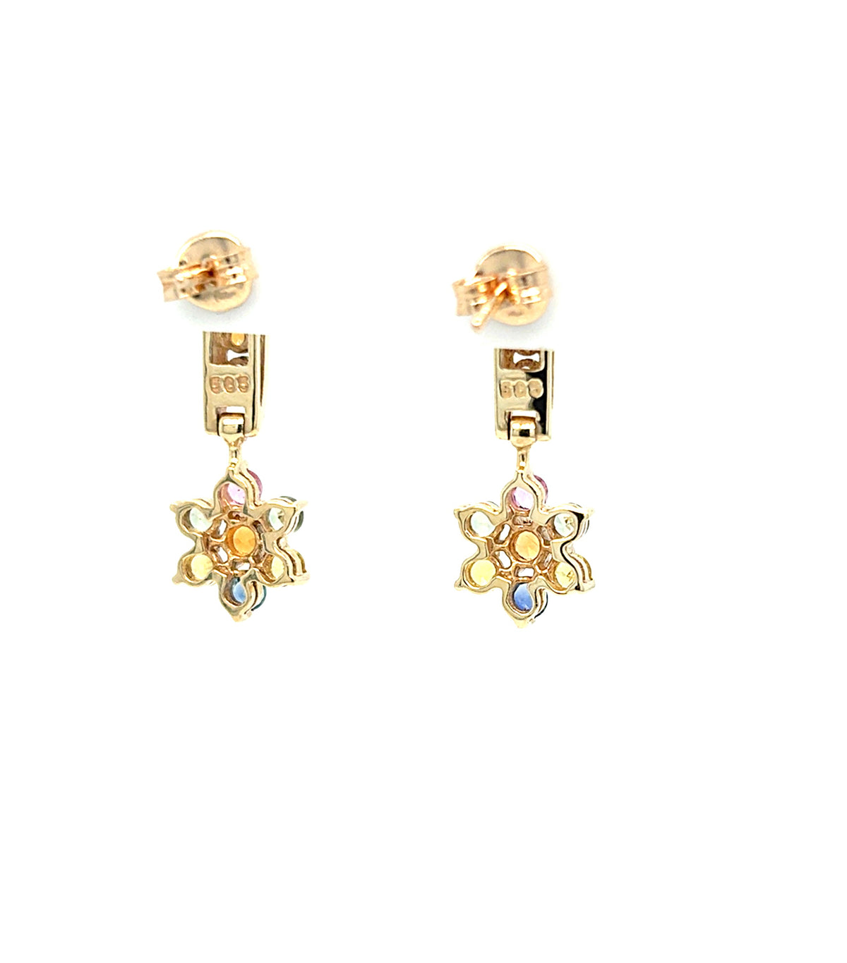Ohrringe Gold 585 14 kt Regenbogensaphire Blumen Damen